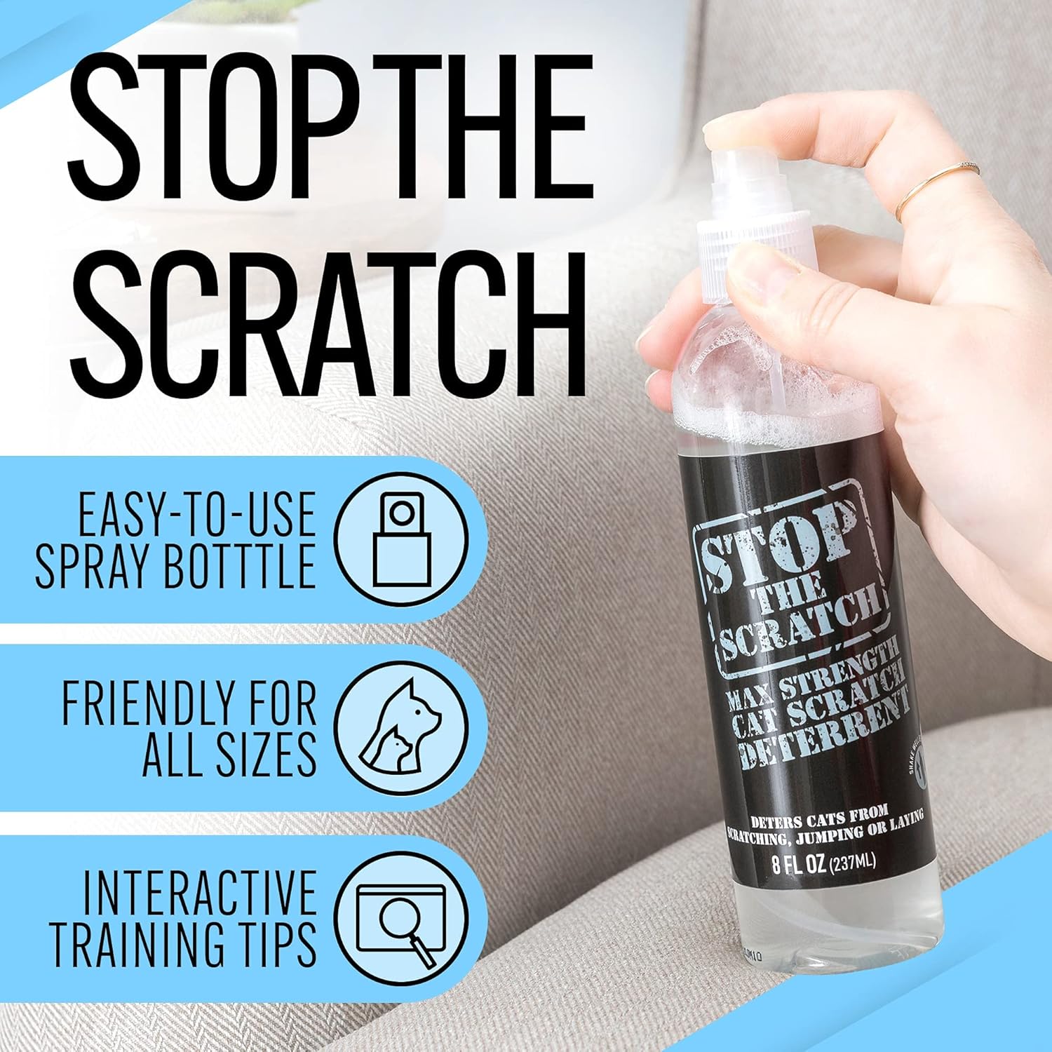 Stop the Scratch Cat Scratch Spray Deterrent – Rosemary Oil, 8 oz