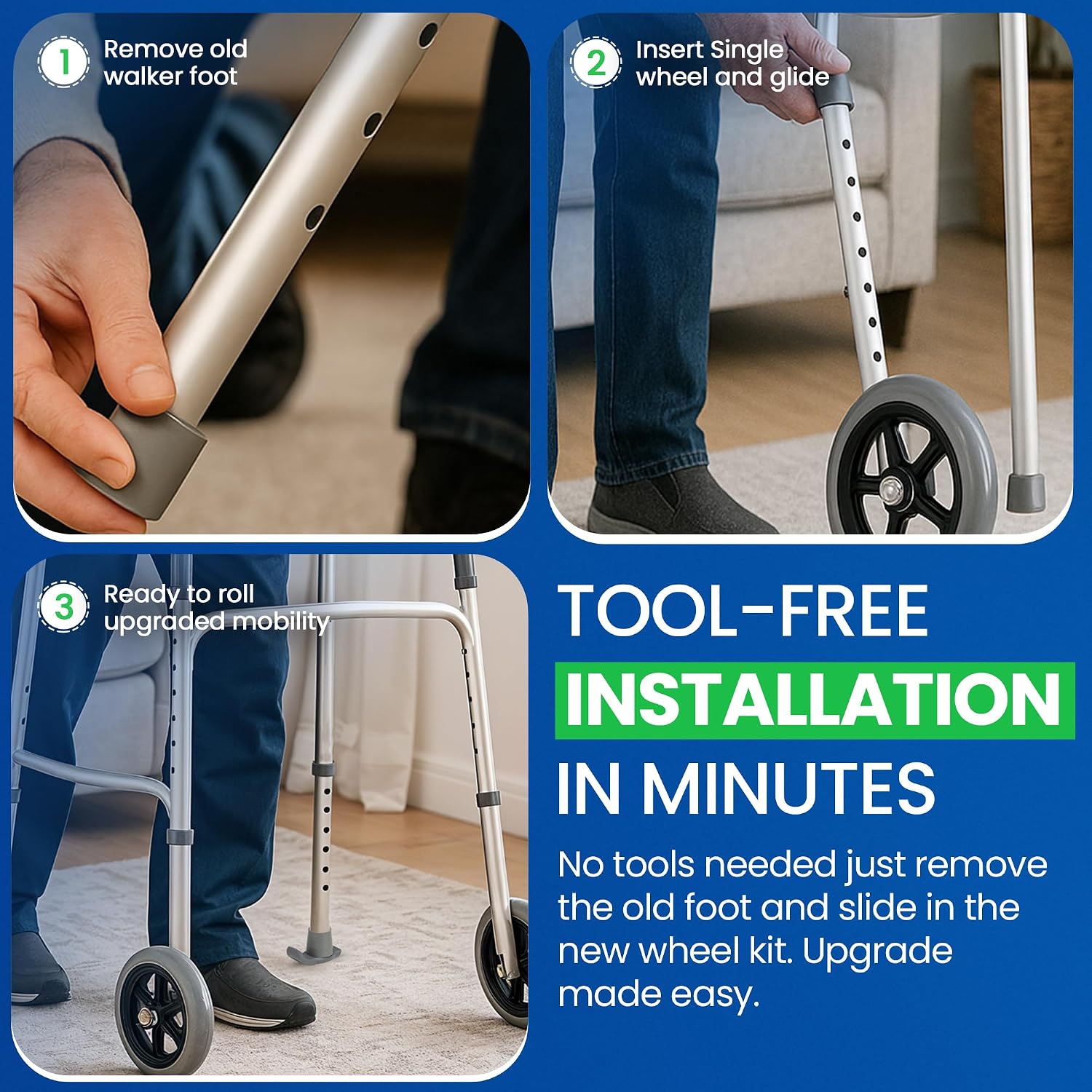 5 Inch Walker Wheels & Glides by Healthline, Fits Most Walkers, Universal Replacement Parts