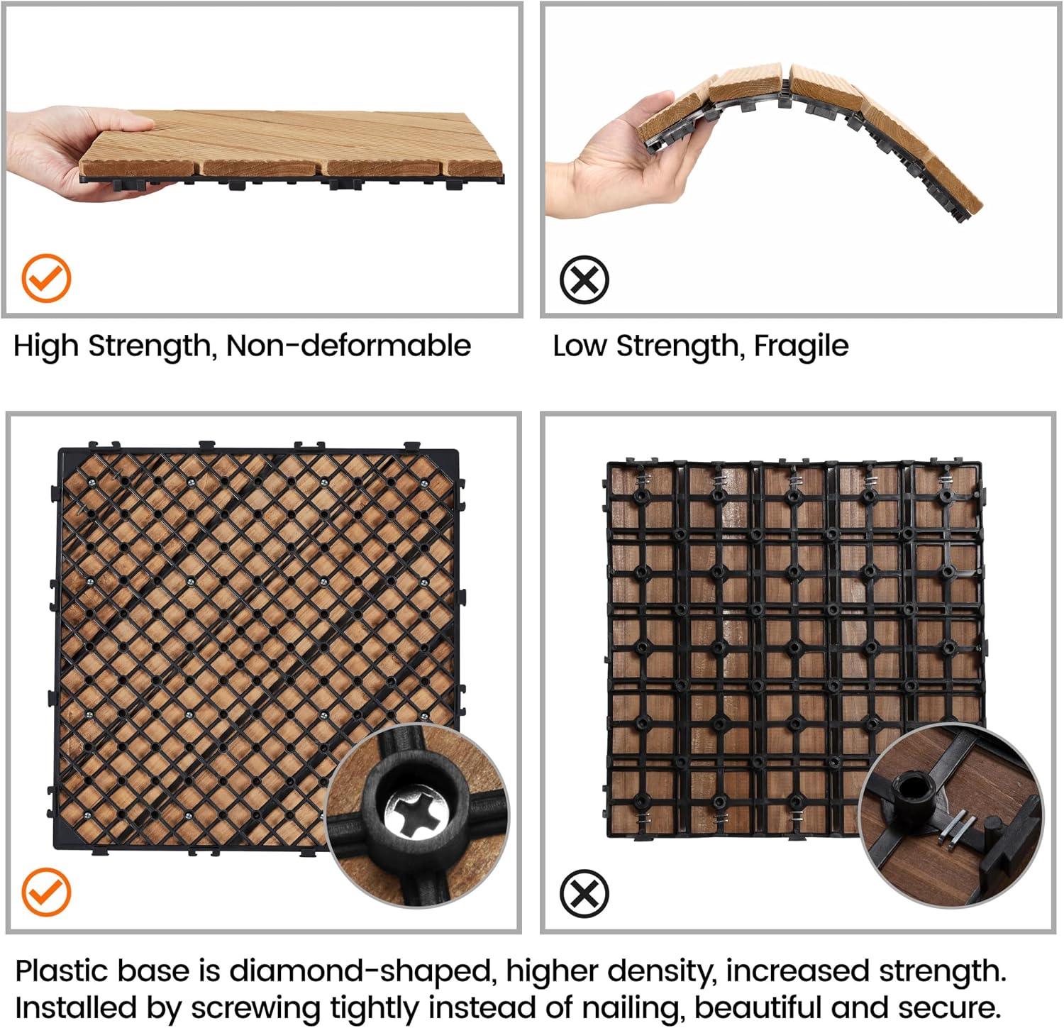 Topeakmart 27PCS Interlocking Deck Tiles 12x12 Patio Flooring, Brown