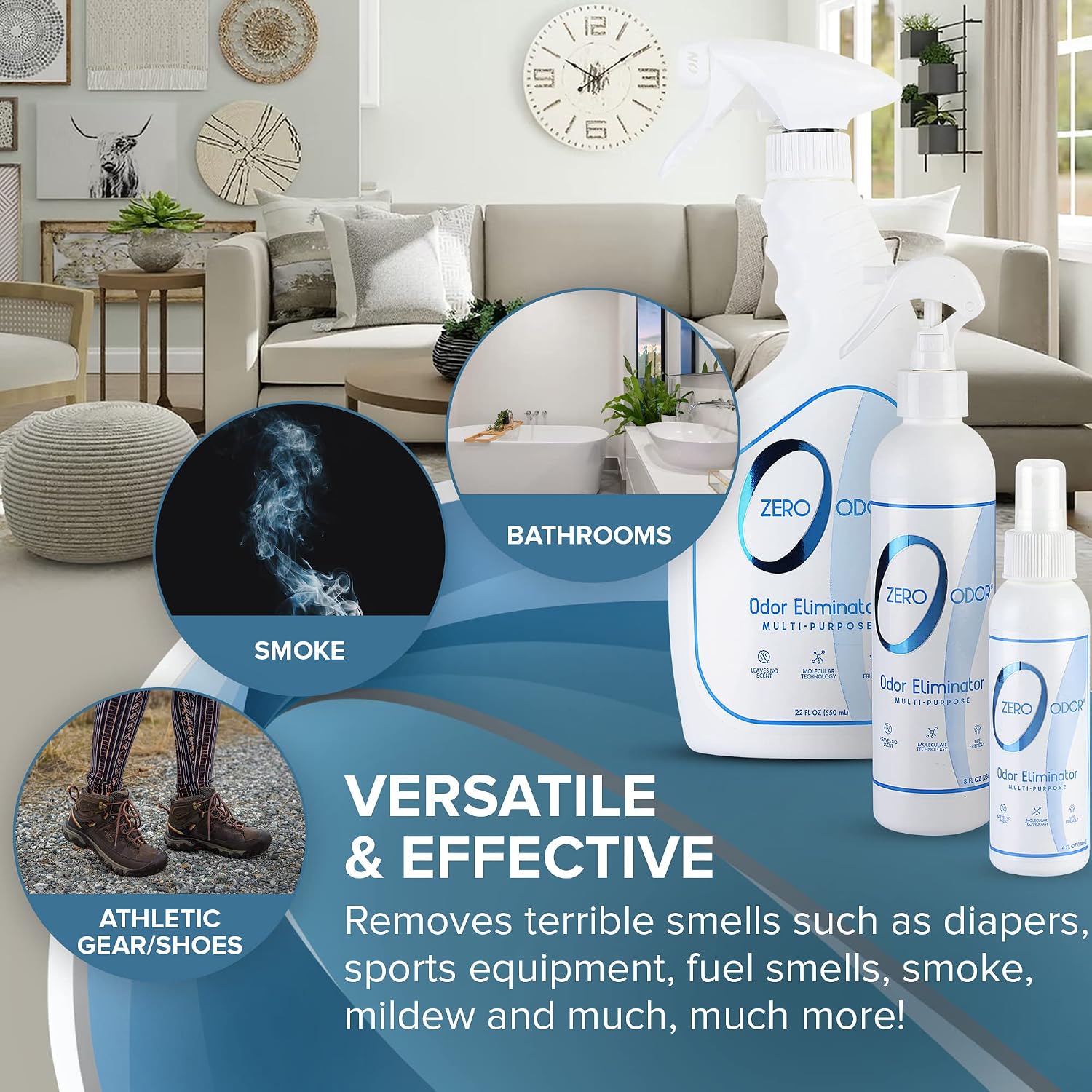 Zero Odor - Multi-Purpose Strong Odor Eliminator for Home, Office, Car, Bathroom, Hotel, Room Deodorizer, and Odor Neutralizer, 16oz