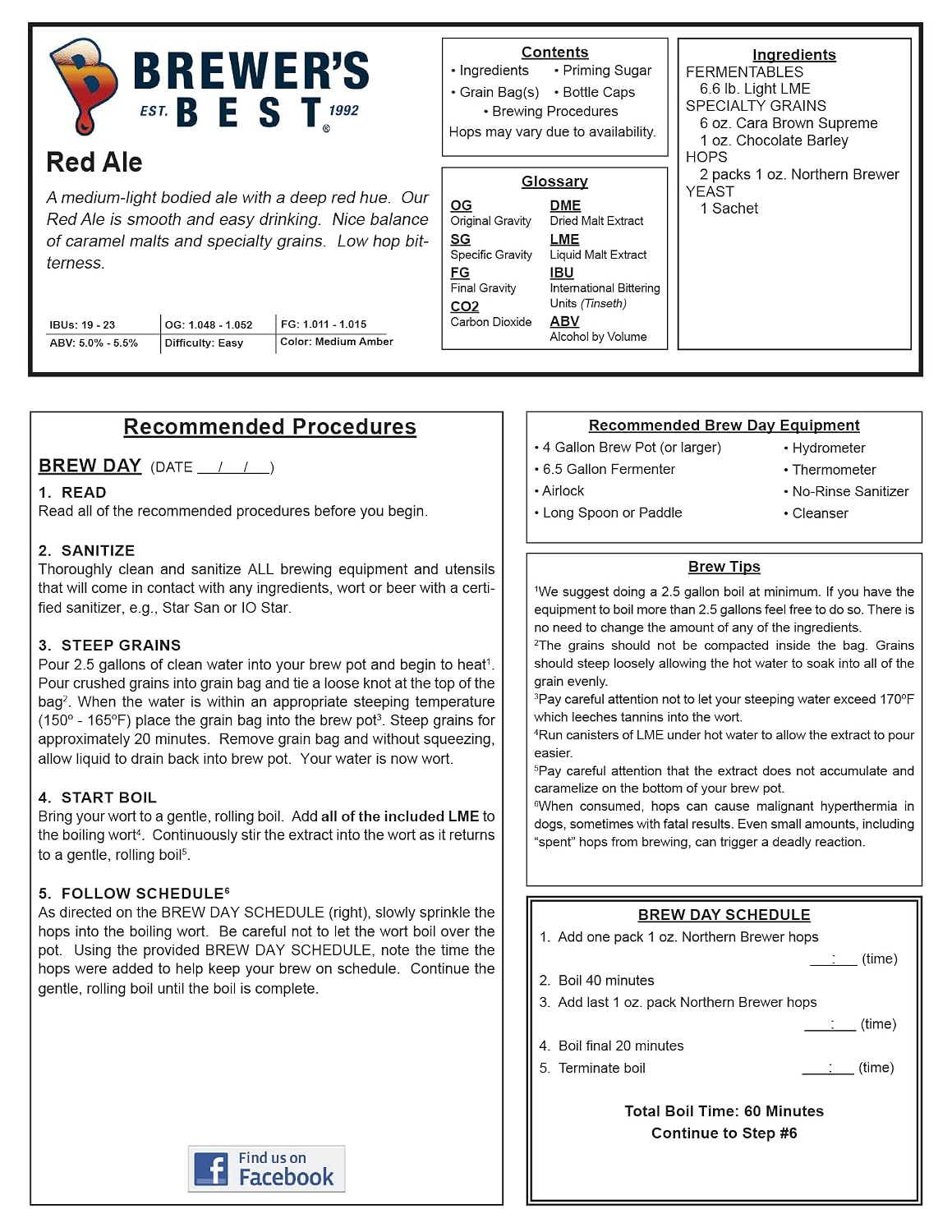 Red Ale Homebrew Beer Ingredient Kit by Brewer's Best