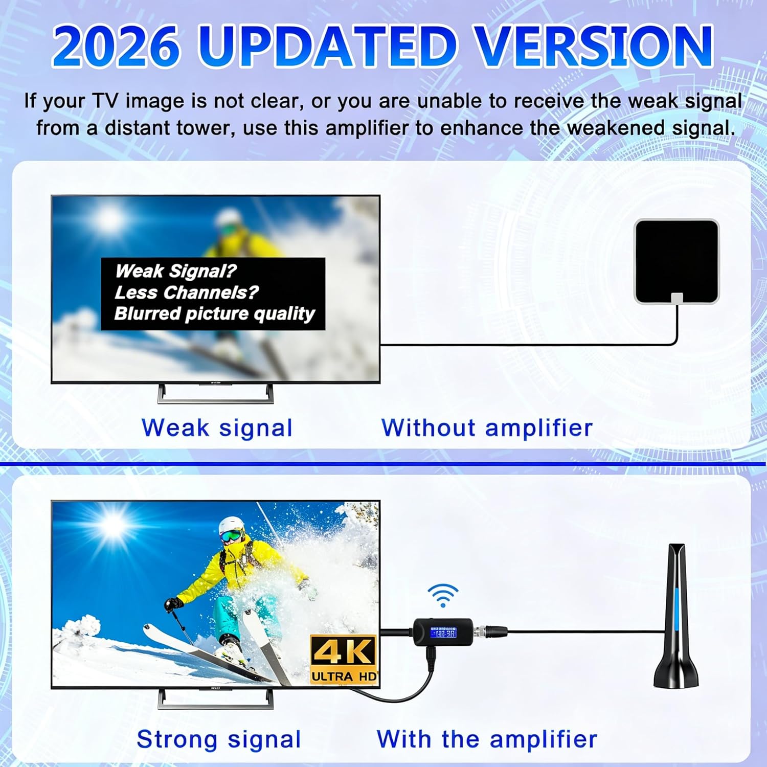 TV Antenna Amplifier Signal Booster, 25dBi High Gain TV Antenna Booster