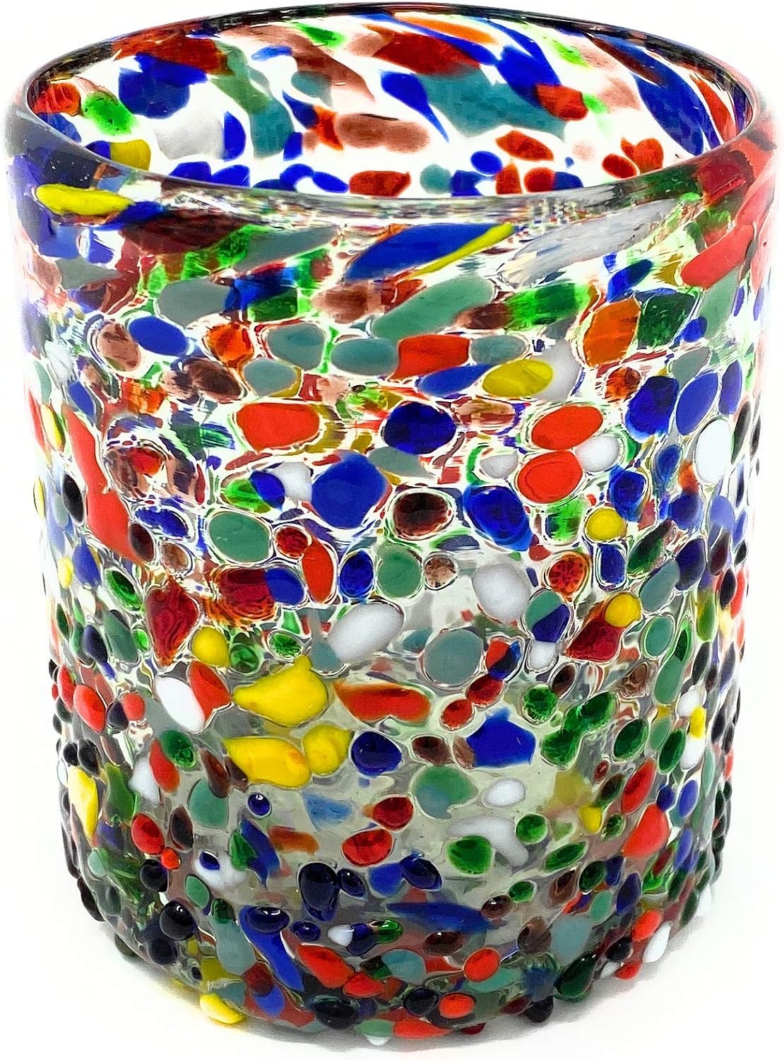Hand Blown Mexican Drinking Glasses – Set of 6 Confetti Rock Tumbler Glasses (10 oz each)