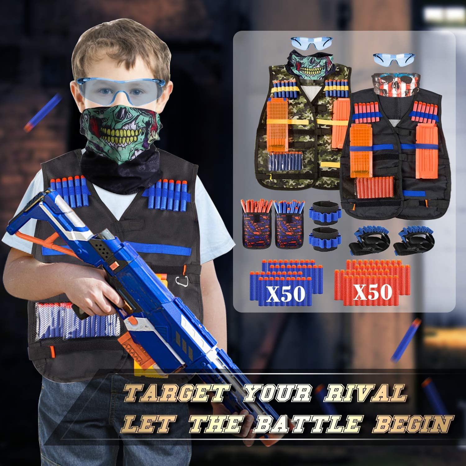 2 Pack Kids Tactical Vest Kit for Nerf Guns Game N-Strike Elite