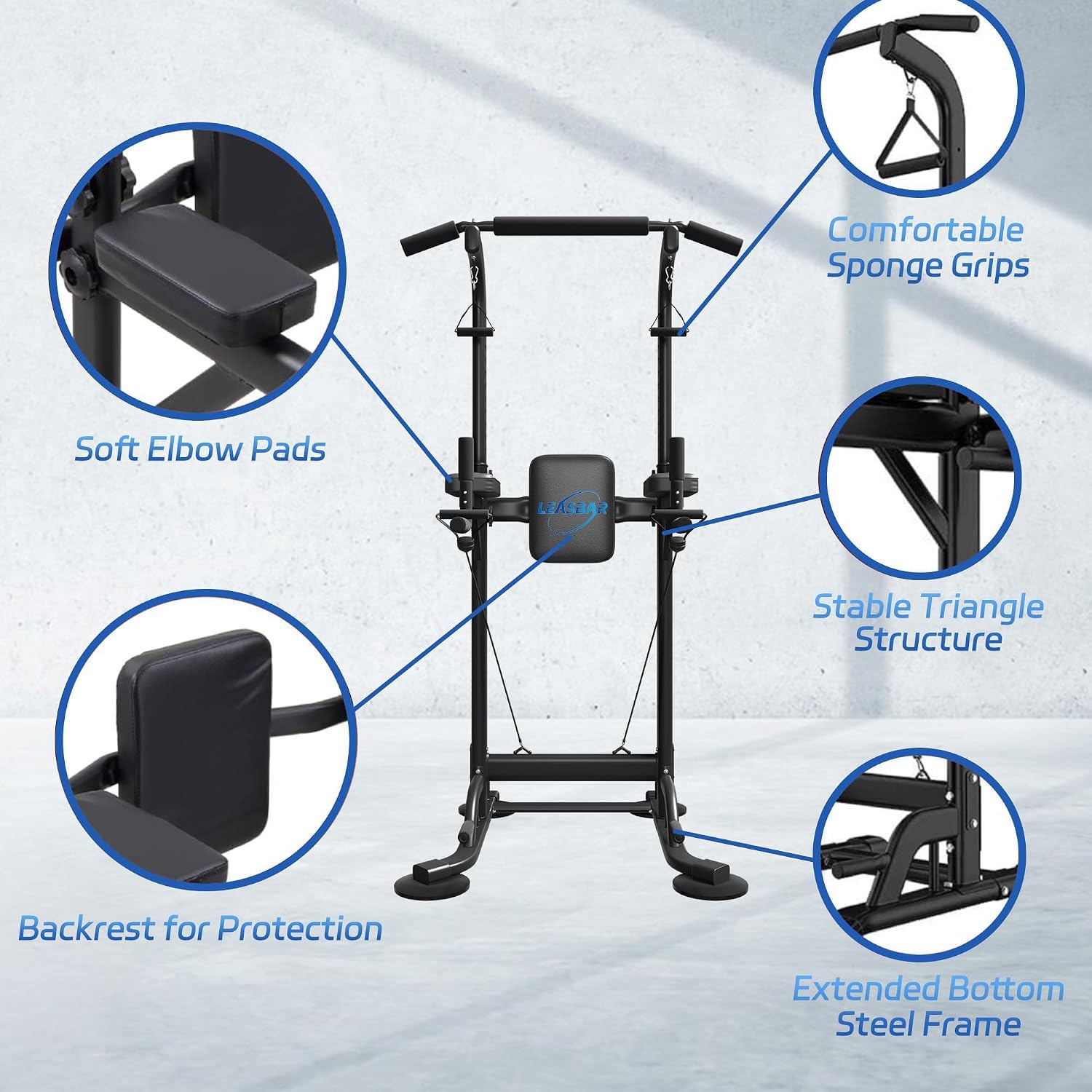 Pull Up Dip Station for Home Gym, Power Tower with Backrest, Adjustable Height Pull Up Bar Stand
