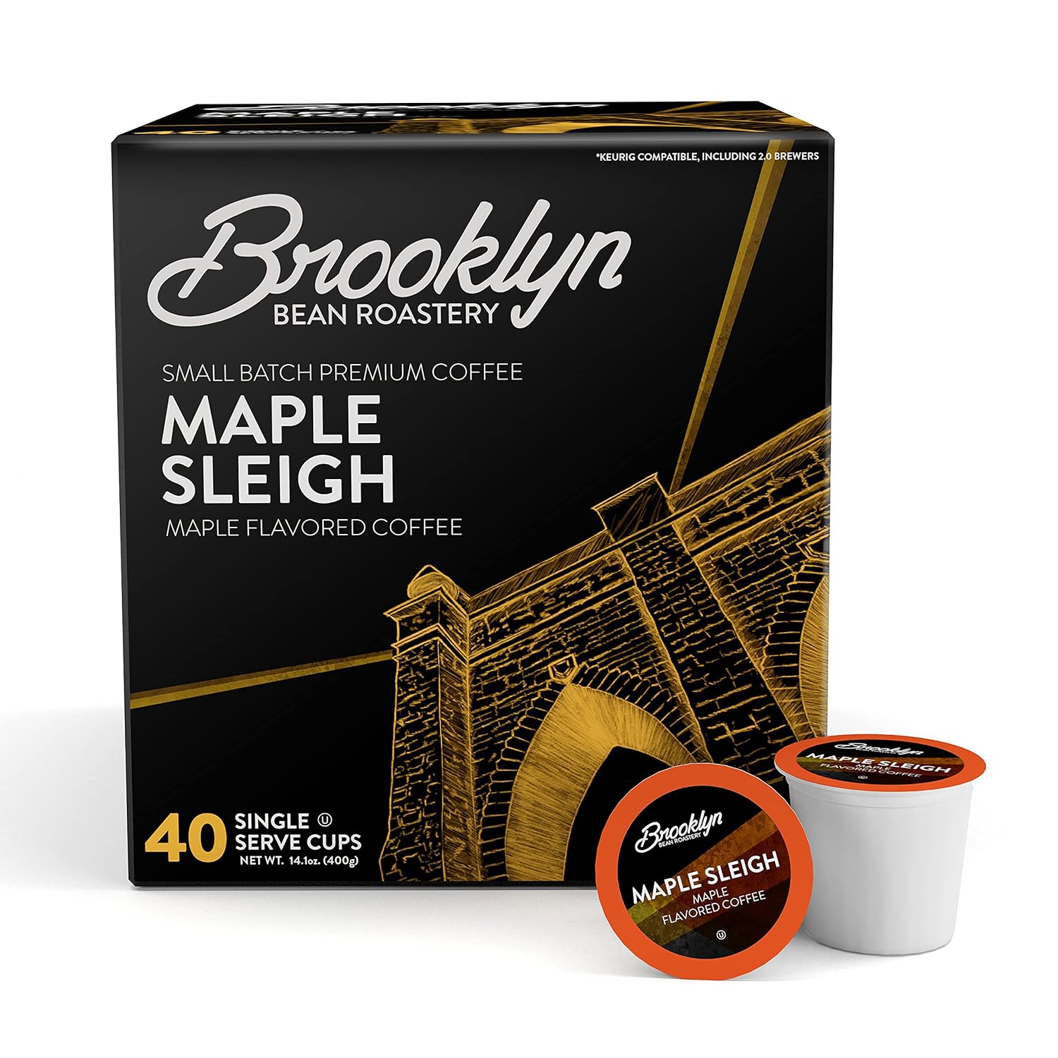 Brooklyn Beans Colombian Gourmet Coffee Pods - Compatible with Keurig K Cup Brewers Including 2.0 Machines, 40 Count, Rich and Smooth Colombian Medium Roast
