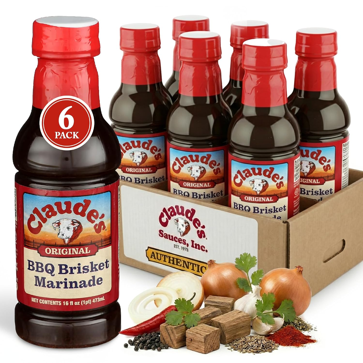 Claude's BBQ Brisket Marinade Sauce, Gluten Free Texas Style, 128 oz | Restaurant-size gallon of smoky Texas tenderizing brisket marinade - all natural & gluten free.