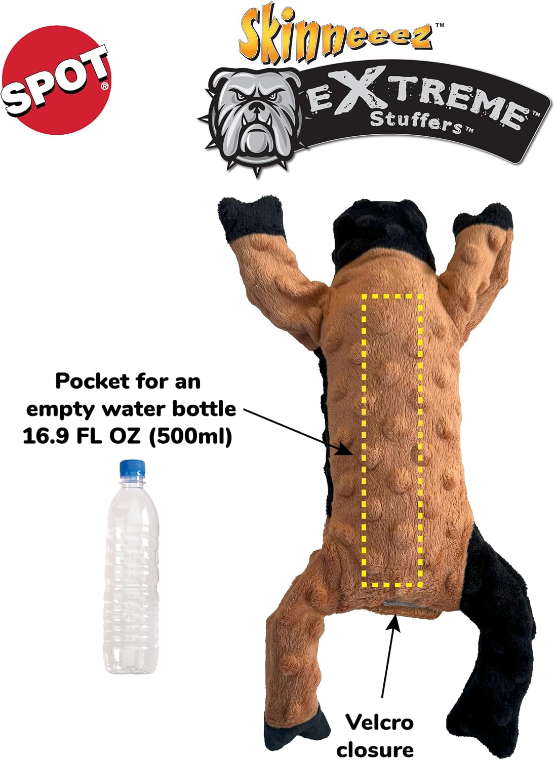 SPOT Skinneeez Extreme Stuffers Frog - Stuffing Free Dog Toy With Squeaker & Rip Stop Mesh Lining for Durability - Insert Plastic Bottle for Extra Crunch, For Small to Medium Puppies & Dogs - 14in
