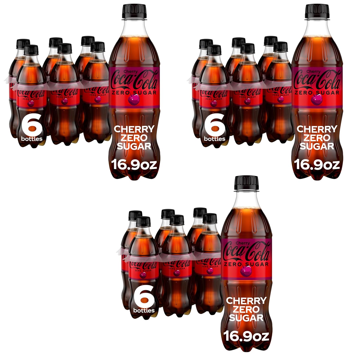 Coca-Cola Zero Sugar Cherry Soda Soft Drink Bottles, 16.9 fl oz, 6 Pack