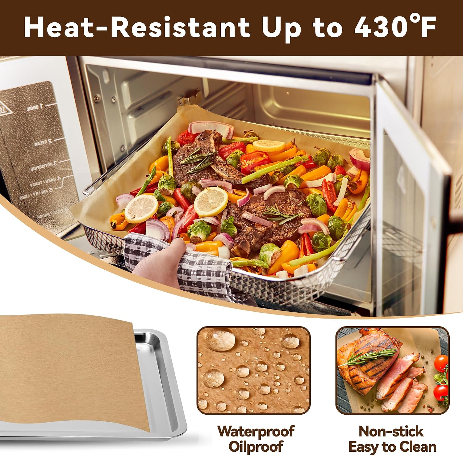 120PCS Air Fryer Liners Disposable for Emeril Lagasse 26QT Air Fryer | Unbleached Non-Stick Parchment Paper Sheets Accessories for Emeril Lagasse French Door 360 Air Fryer 26QT Toaster Oven