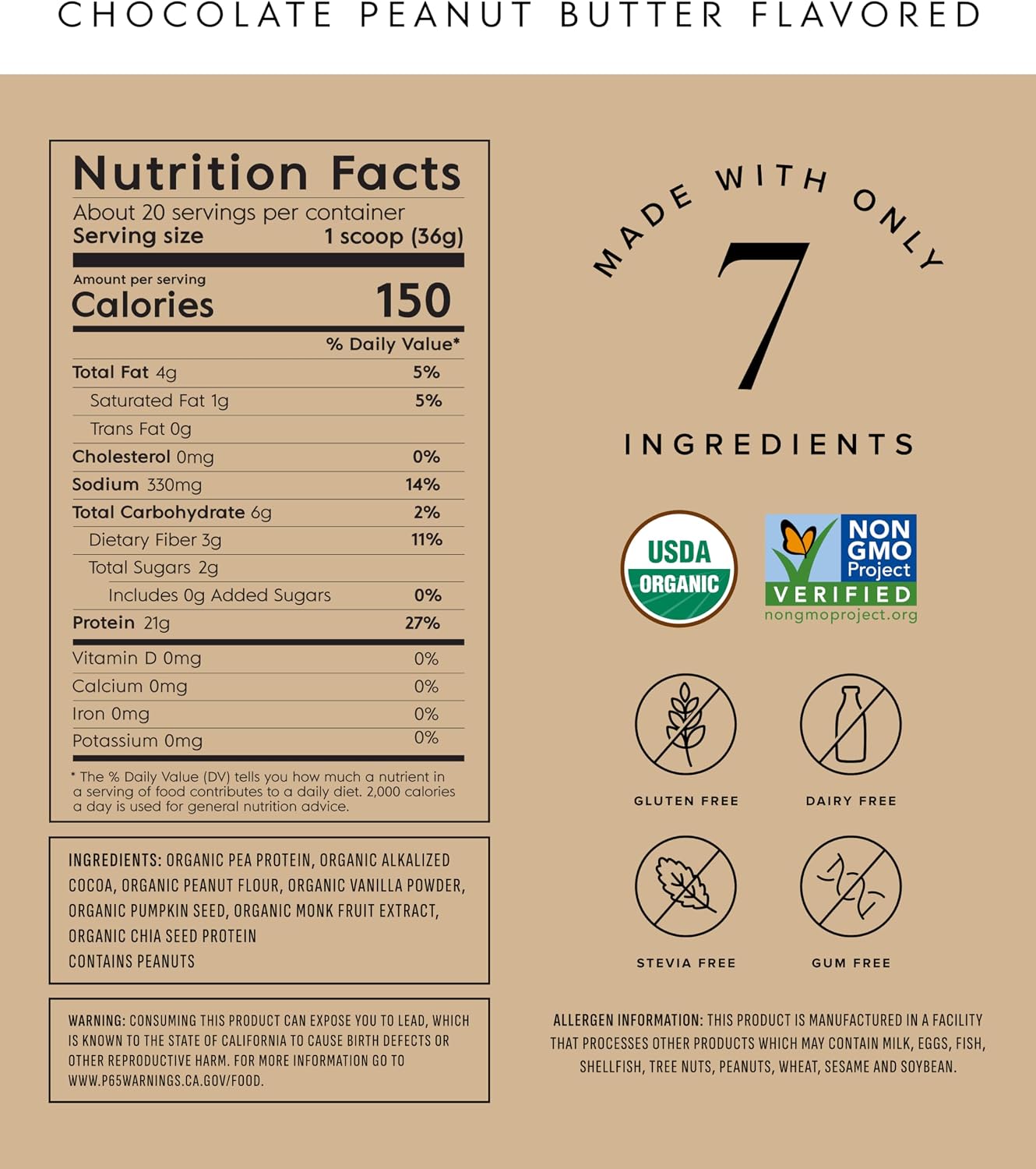 Truvani Organic Plant Based Protein Powder | Chocolate Peanut Butter