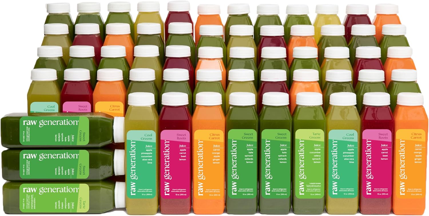 Raw Generation Skinny Juice Cleanse, 5-Day, 30 Cold-Pressed Juice Bottles | Clean ingredients, no added sugar or sweeteners, fruit & vegetable blends, 19g daily protein, at-home reset, cravings support