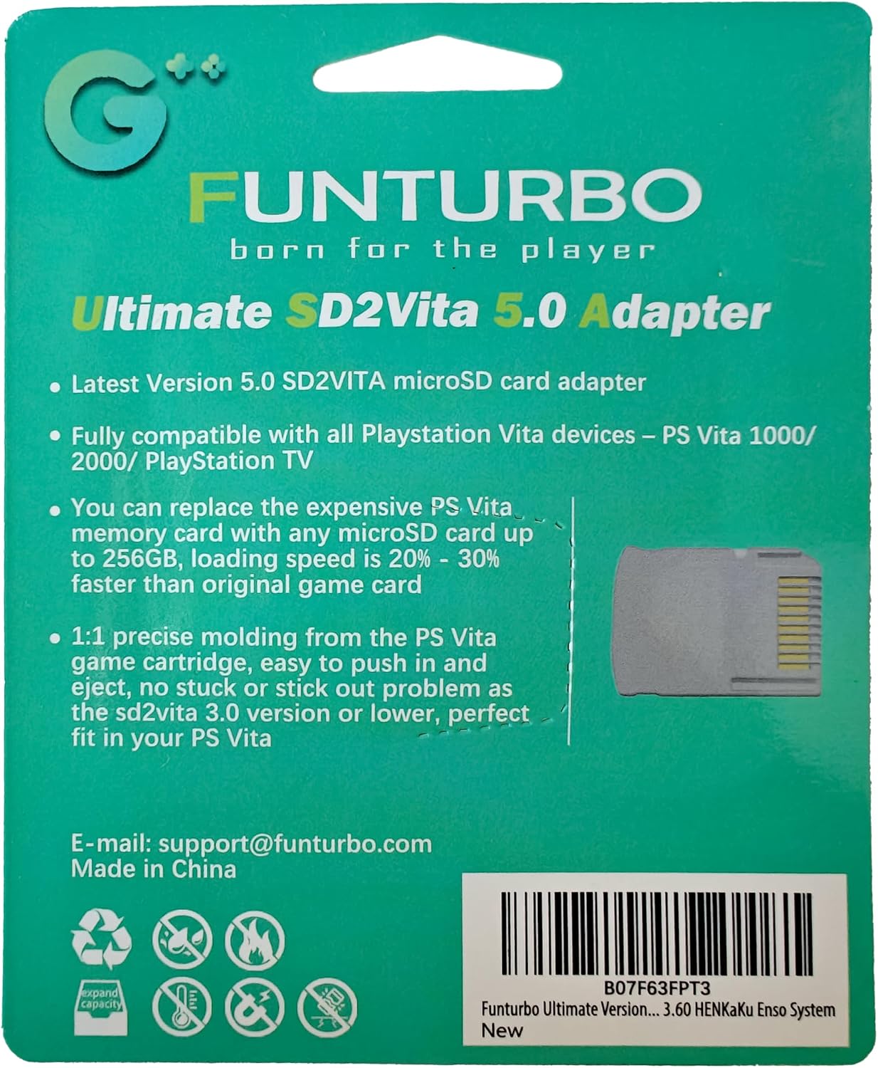 Funturbo Ultimate Version SD2Vita 5.0 Memory Card Adapter, PS Vita PSVSD Micro SD Adapter PSV 1000/2000 PSTV FW 3.60 HENkaku Enso System