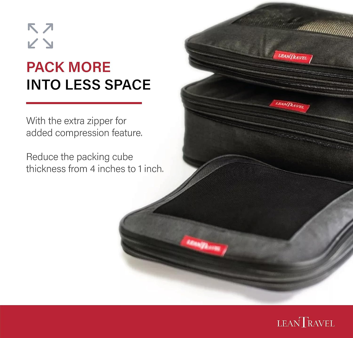 LeanTravel Premium Compression Packing Cubes for Travel - Suitcase Organizer Bags with Double Zipper & Breathable Mesh Panel - Space Saving Carry On Luggage Essentials (6-Pack, Grey)