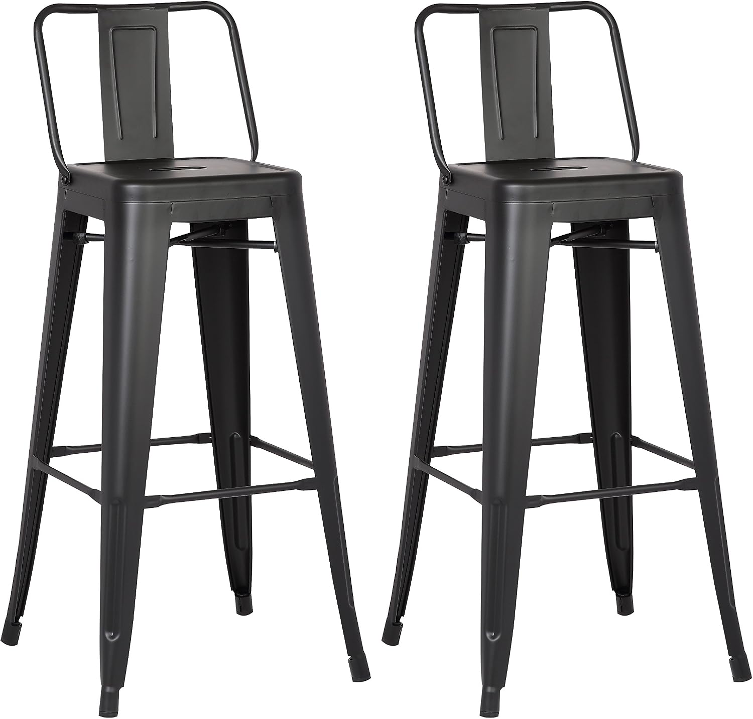 AC Pacific 30” Metal Barstool Set of 2 – Country Rustic Style with Low Back, Lightweight & Sturdy Build, Easy Assembly – Matte Black