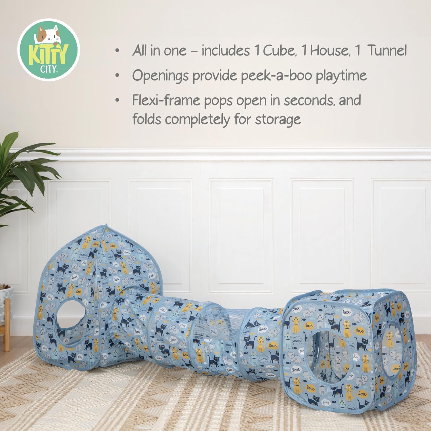 Kitty City Safari Jungle Pop-Up Cat Cube, Collapsible Indoor Cat Hideout & Play Cube with Peekaboo Openings, Easy Storage, 15” x 15” x 15”