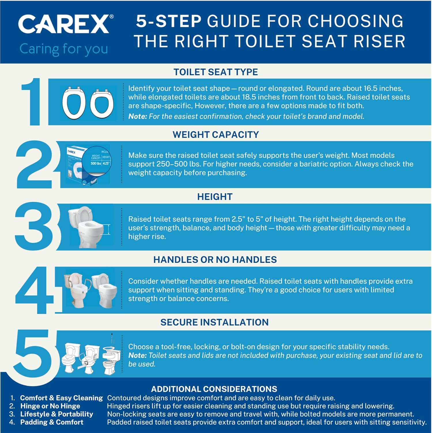 Carex Raised Toilet Seat with Extra Wide Opening - Toilet Seat Riser and Handicap Toilet Seat, White, 1 Count