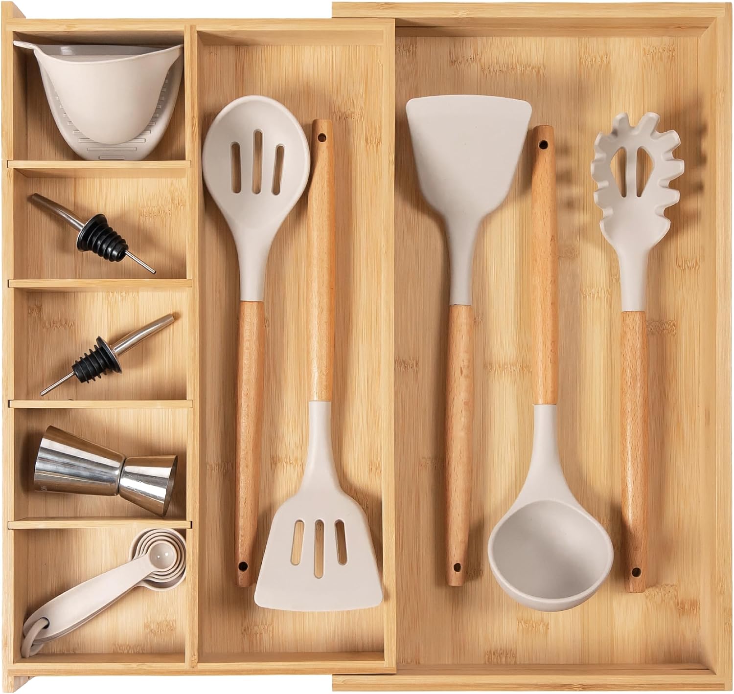 Utensil & Junk Drawer Organizer, 16-28 in, Bamboo | Food-safe contract grade, 100% sustainable wood, non-slip, adjustable