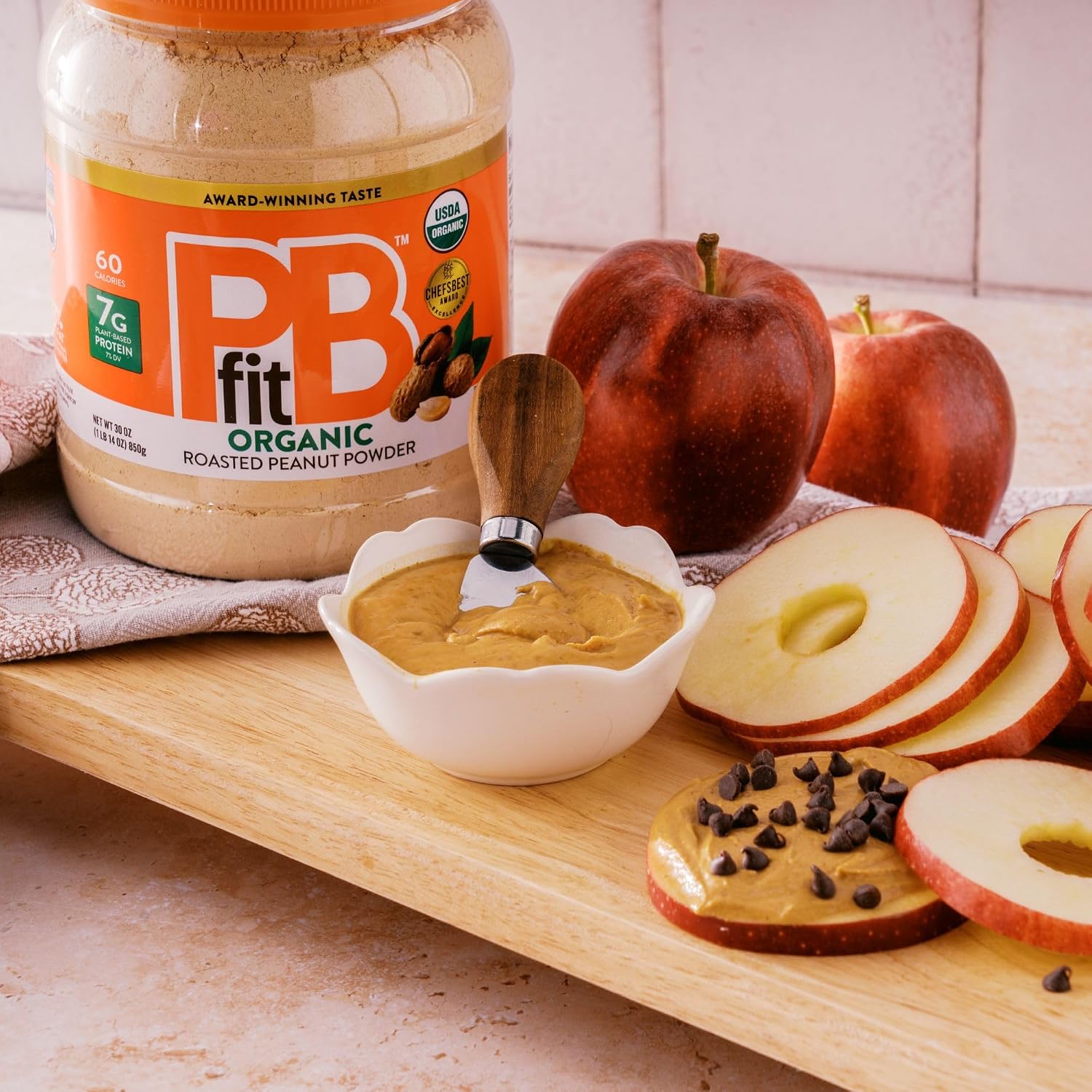 PBfit 30 Ounce Organic Peanut Butter Powder, Powdered Peanut Spread from Real Roasted Pressed Peanuts, 7g of Protein 7% DV, Gluten-Free, 60 calories, 87% less fat (Pack of 1)