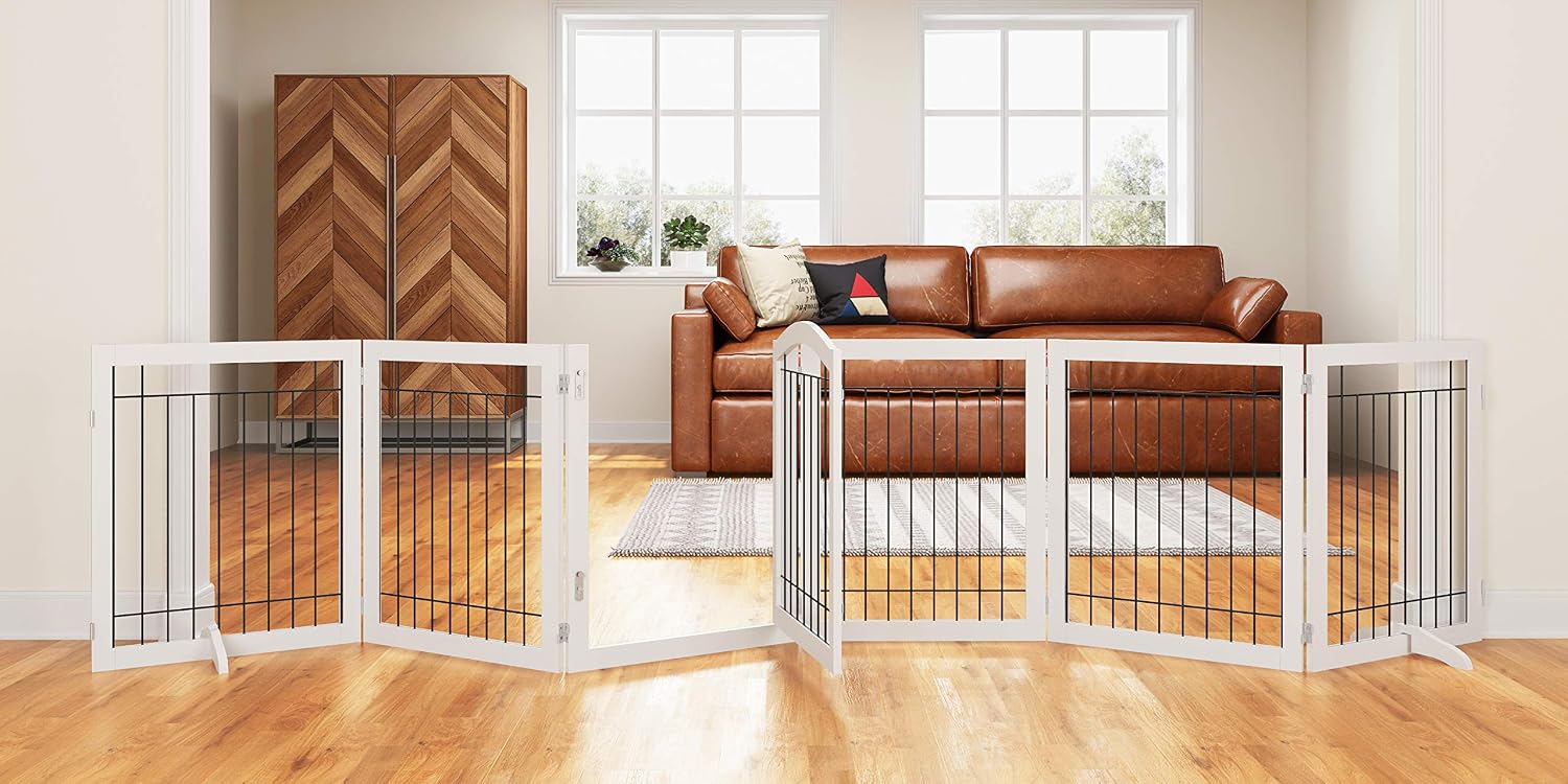 PAWLAND Extra Wide Foldable Dog gate for Doorway, Indoor, 72“ Wide, 30" H
