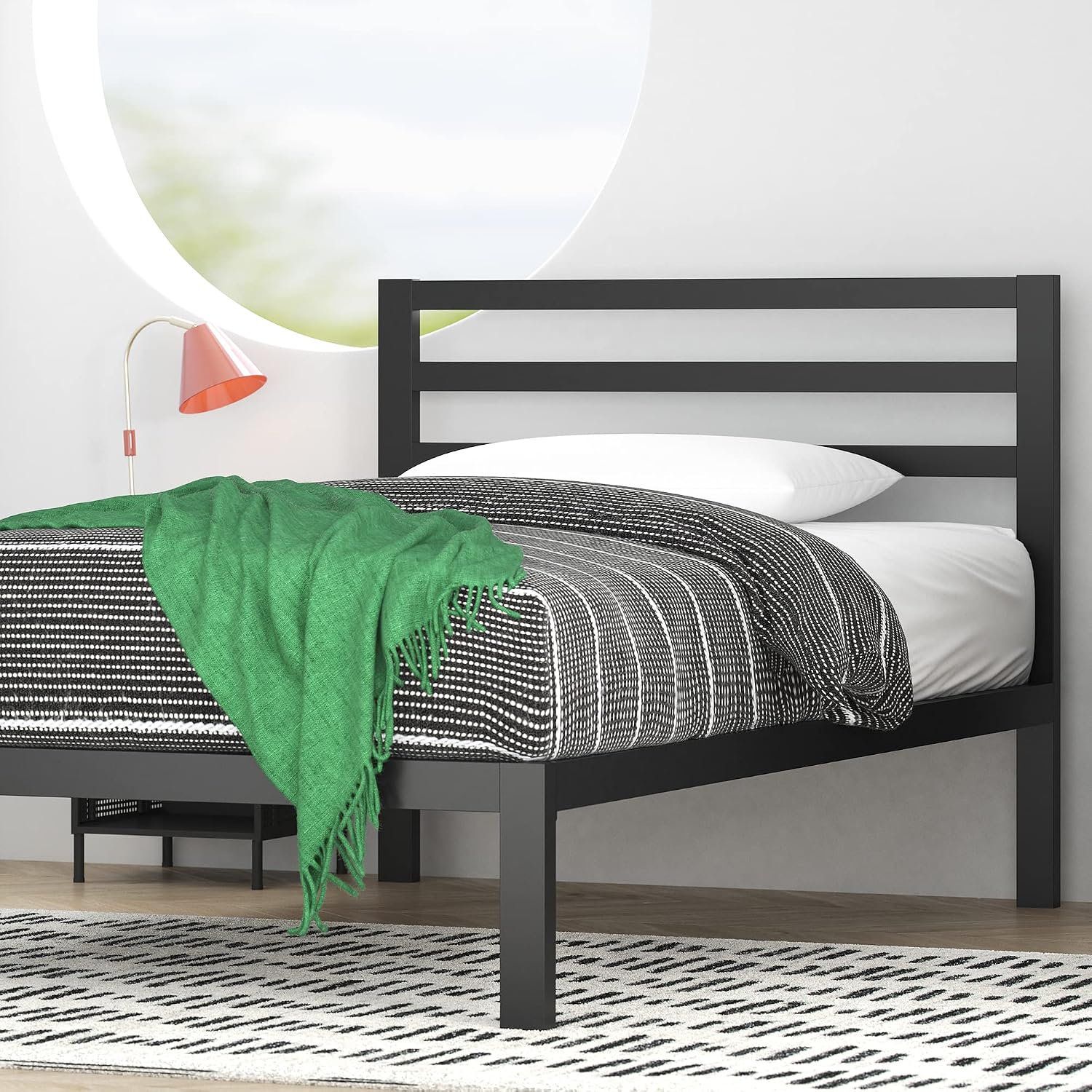ZINUS Mia Metal Platform Bed Frame with Headboard, Wood Slat Support, No Box Spring Needed, Easy Assembly, Queen