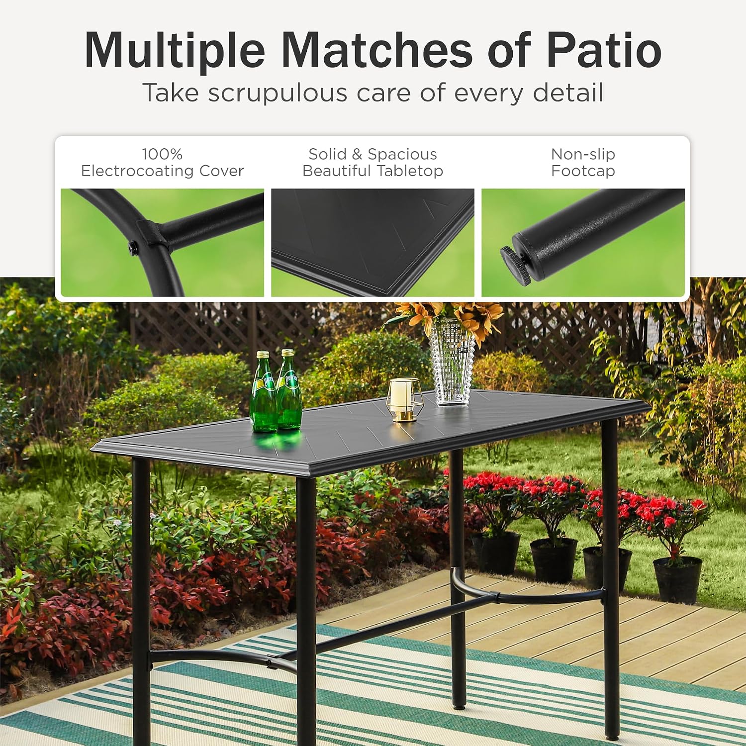 PHI VILLA Outdoor Bar Set 3 PCS Patio Bistro Table & Swivel Stools