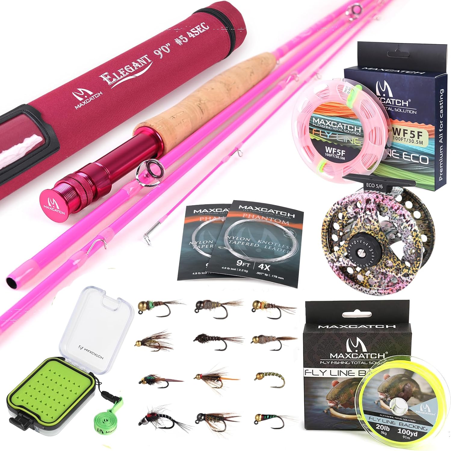Maxcatch Women's Elegant Pink Fly Fishing Rod: 2/5-weight with Rod Tube