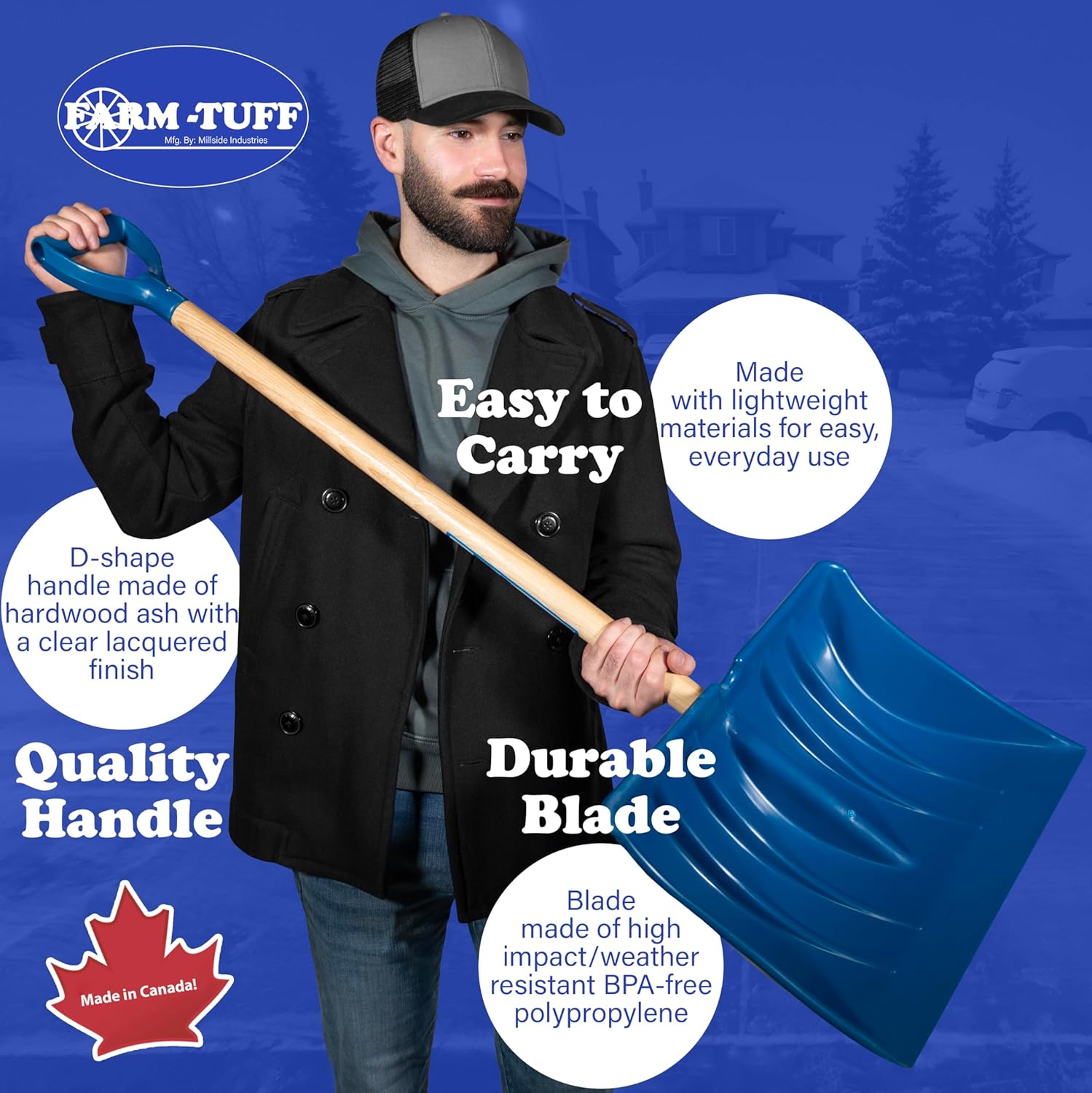 Farm-TUFF Heavy Duty Multi-Purpose Shovel - Snow, Barn, Grain