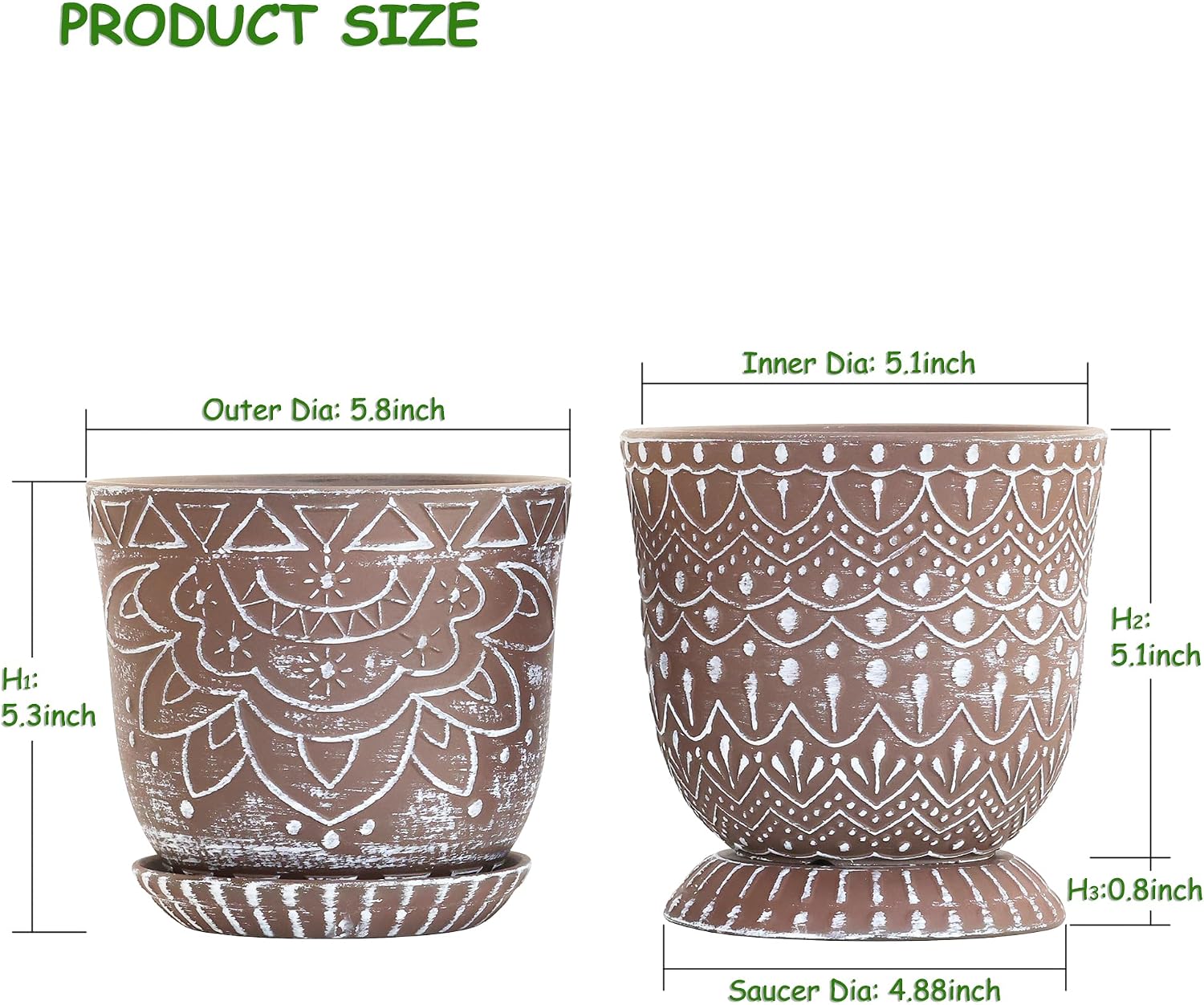 Gepege Ceramic Plant Pots, 6 Inch Indoor Planters with Drainage & Saucers