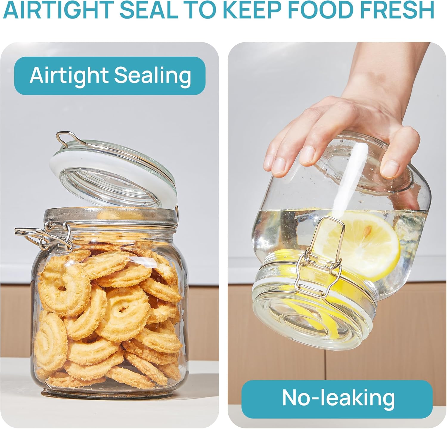 Vtopmart 78oz Glass Food Storage Jars with Airtight Clamp Lids, 3 Pack