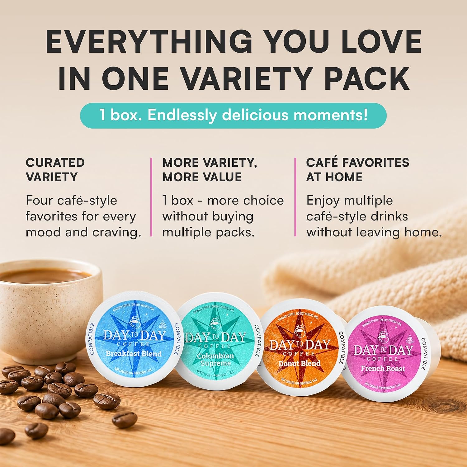 Day To Day Coffee Pods, Breakfast Blend Medium Roast, 120 Count K-Cup | Compatible with Keurig K-Cup brewers. Bulk single serve pods for everyday morning coffee at home, office or breakroom