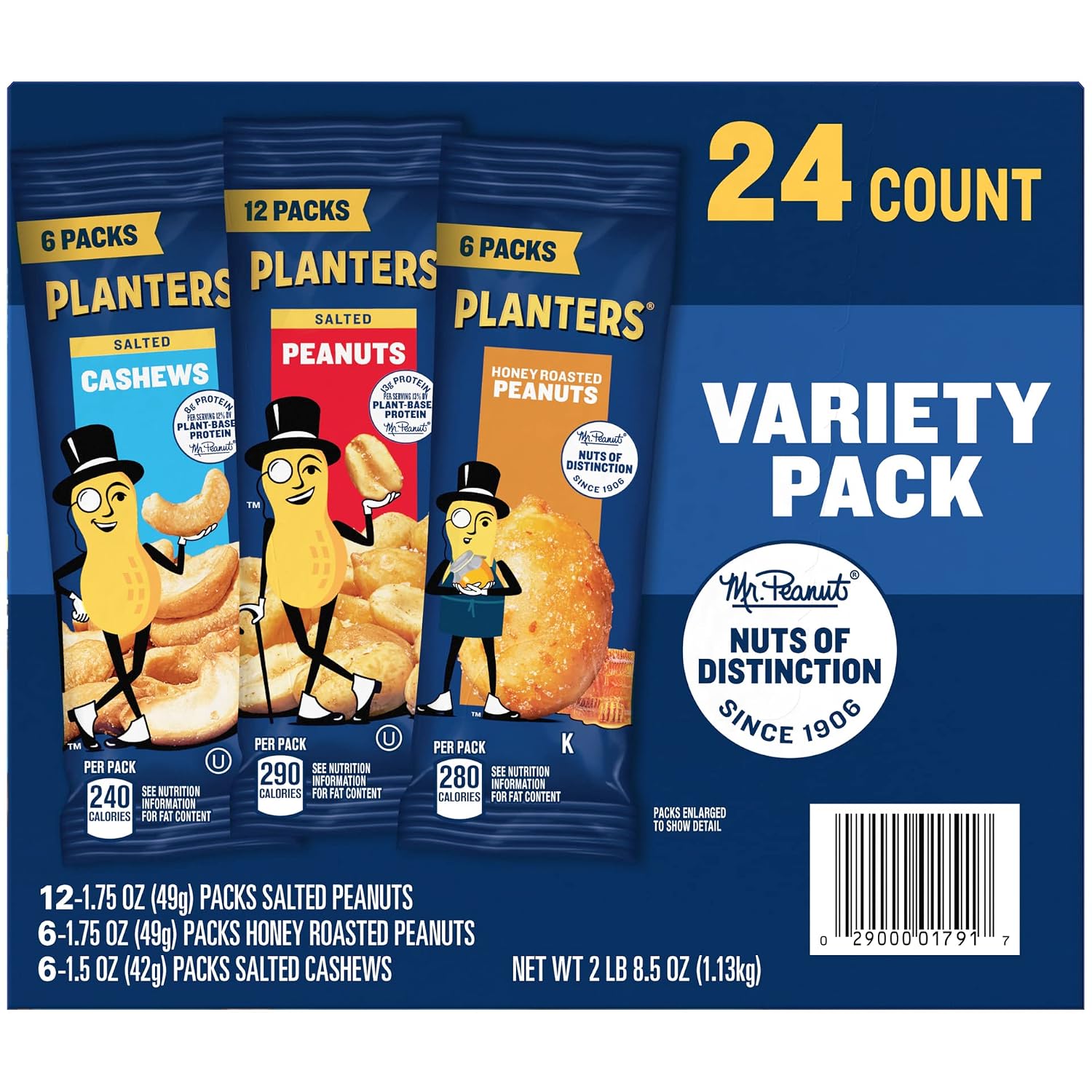 PLANTERS Salted Peanuts, Plant Based Protein Snacks, 1 Oz (48 Ct) | Roasted Salted Nuts Snack Packs. Kosher. Bag. Snacks for Adults. Individual Snacks