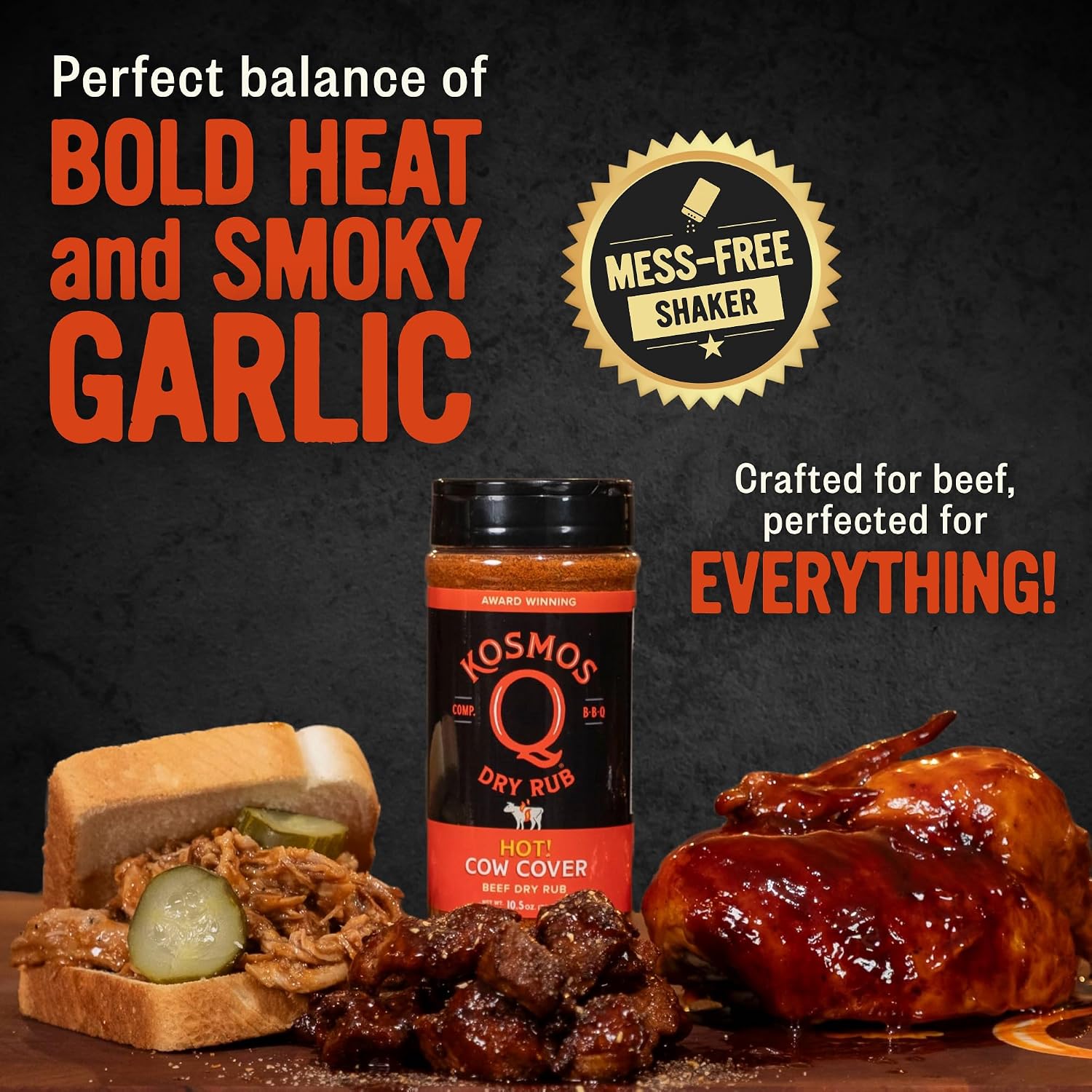 Kosmos Q Hot Dirty Bird BBQ Dry Rub, Spicy Seasoning with Chili Pepper, Brown Sugar, Garlic & Onion for Chicken, Turkey, Ribs, Pork, Dry Rub for Smoking & Grilling Meat, BBQ Spice Blend, 11 Oz Bag