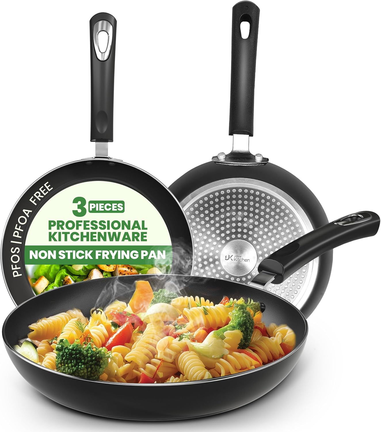 Utopia Kitchen Nonstick Frying Pan Set 3 Piece 8 9.5 11 Inch PFOA Free Grey | Omelette Pan, 3 Piece Skillet Set, Induction Bottom, Cookware