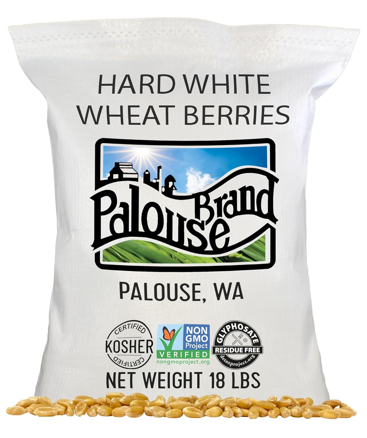 Palouse Brand Certified Glyphosate Residue Free Hard White Wheat Berries | 5 LBS | Non-GMO Project Verified | Kosher