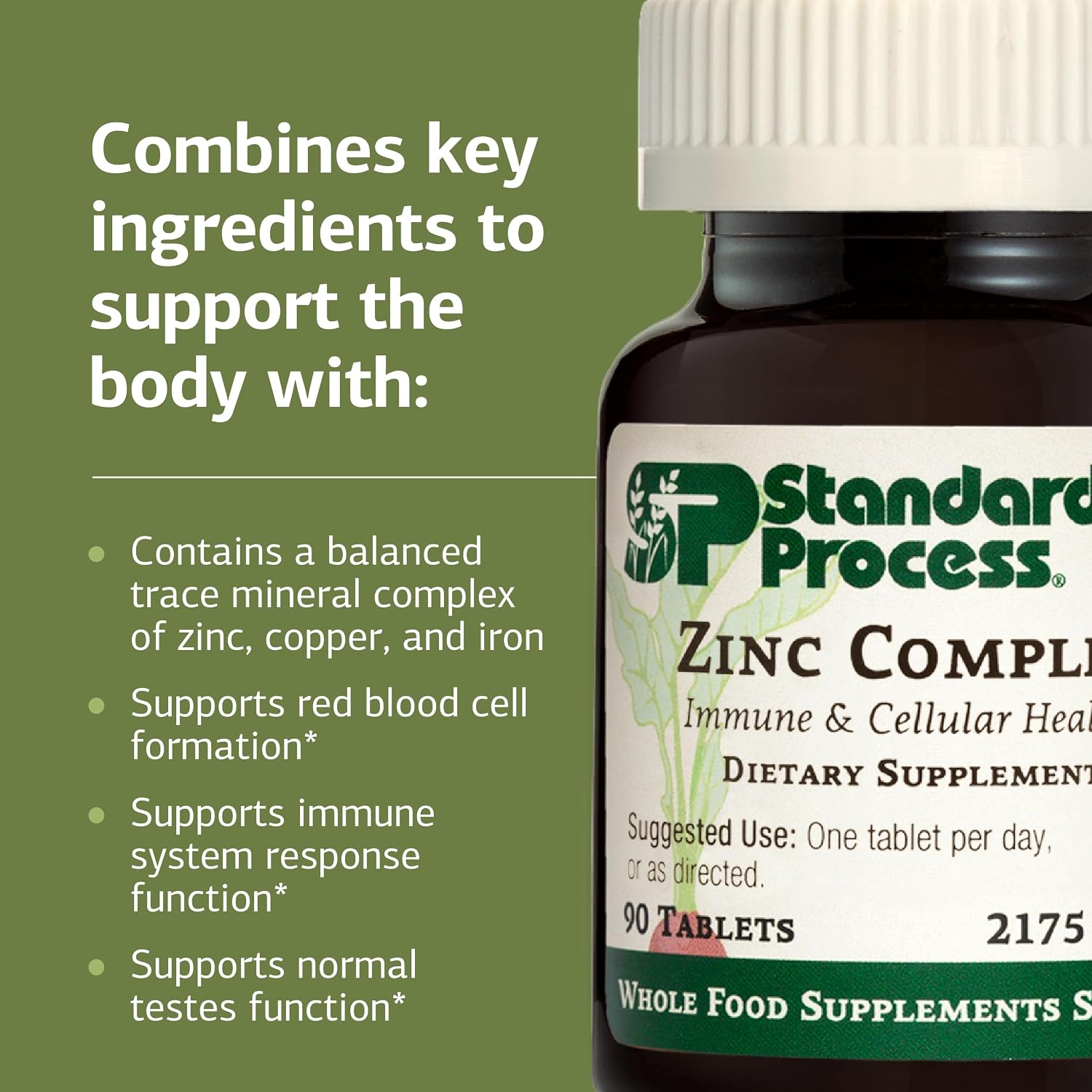 Standard Process Zinc Complex - Enzyme Function Support to Aid Normal Testes Function - Supports Immune Health & Cellular Energy - Gluten-Free
