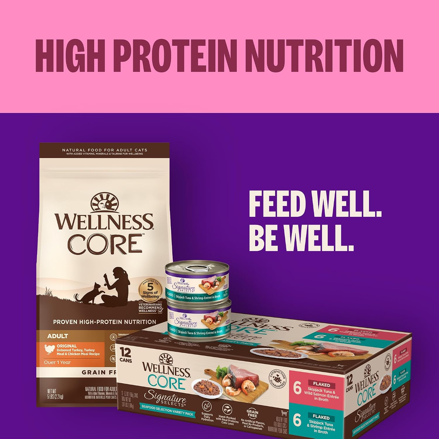 Wellness CORE Signature Selects Shredded Adult Canned Wet Cat Food, Natural, Protein Rich, Grain Free, Chicken Entrée Recipe, 2.8 oz, Pack of 12 Cans