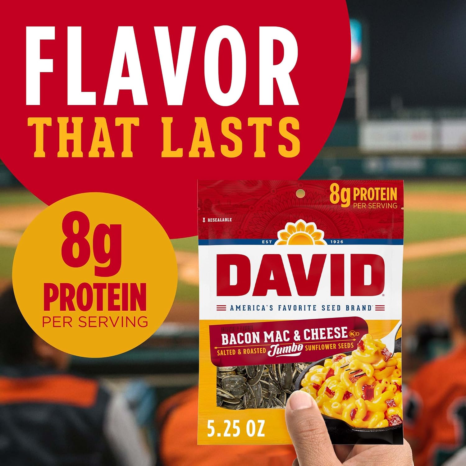 DAVID SEEDS Roasted and Salted Original Jumbo Sunflower Seeds, Keto Friendly, 5.25 Oz, 12 Pack
