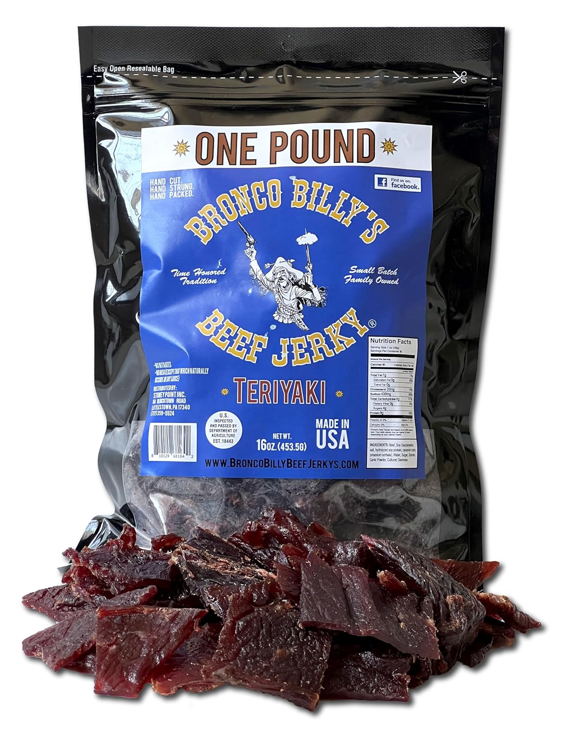 Bronco Billy's Beef Jerky Hickory Smoked Old Country Half Pound Resealable Bag