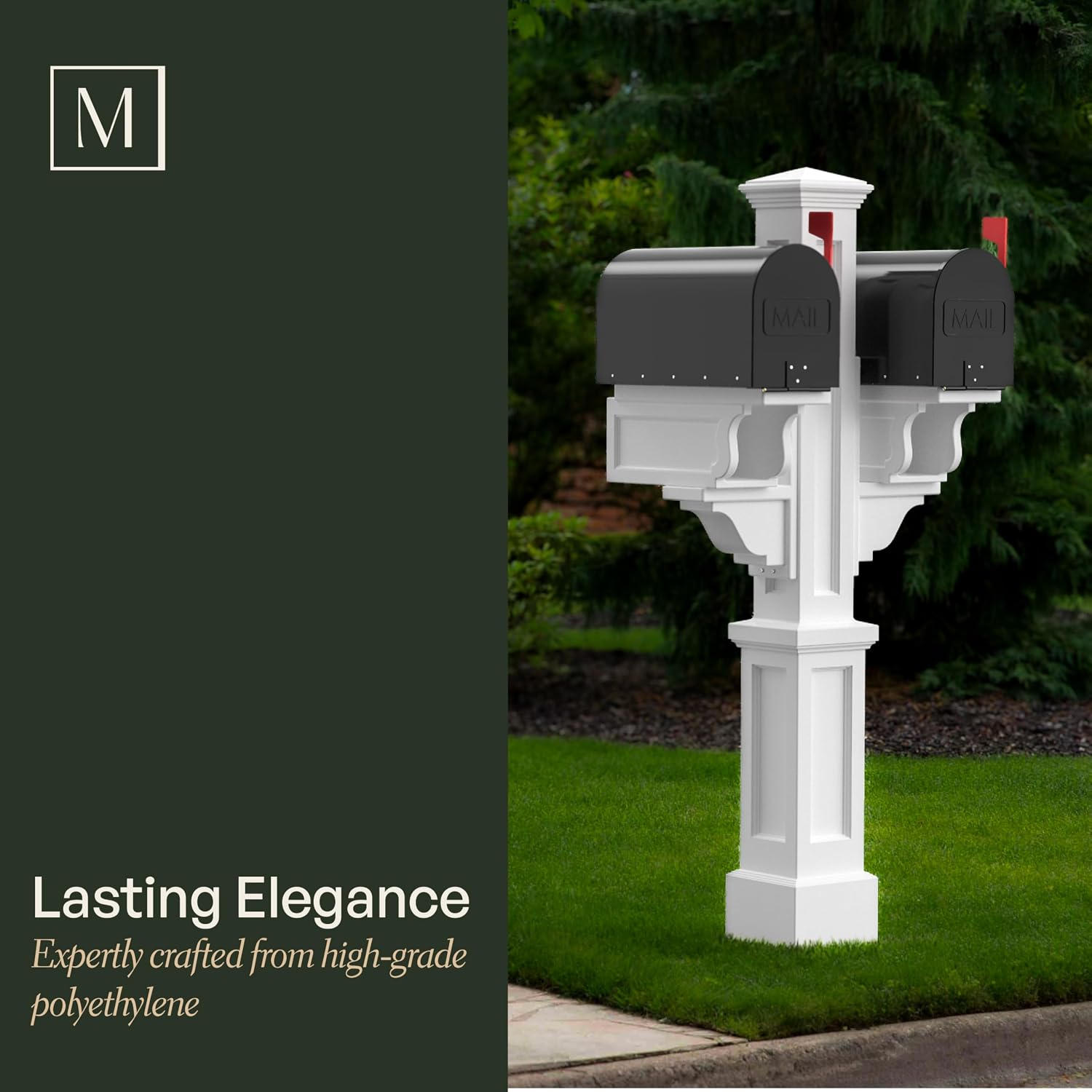 Mayne Rockport Mailbox Post with Newspaper Holder for 2 Mailboxes, White | Holds 2 post-mount mailboxes, Weather & fade resistant, All season, 15-year warranty