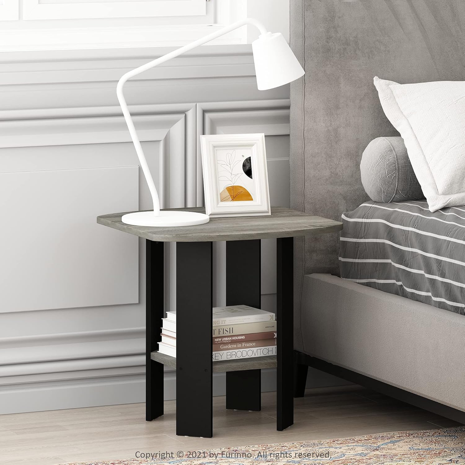 Furinno SIMPLE DESIGN Side Table, 2-Tier Modern End Table with Soft Edges, Open Shelves Night Stand, Bedside Table, for Living Room, Bedroom, French Oak