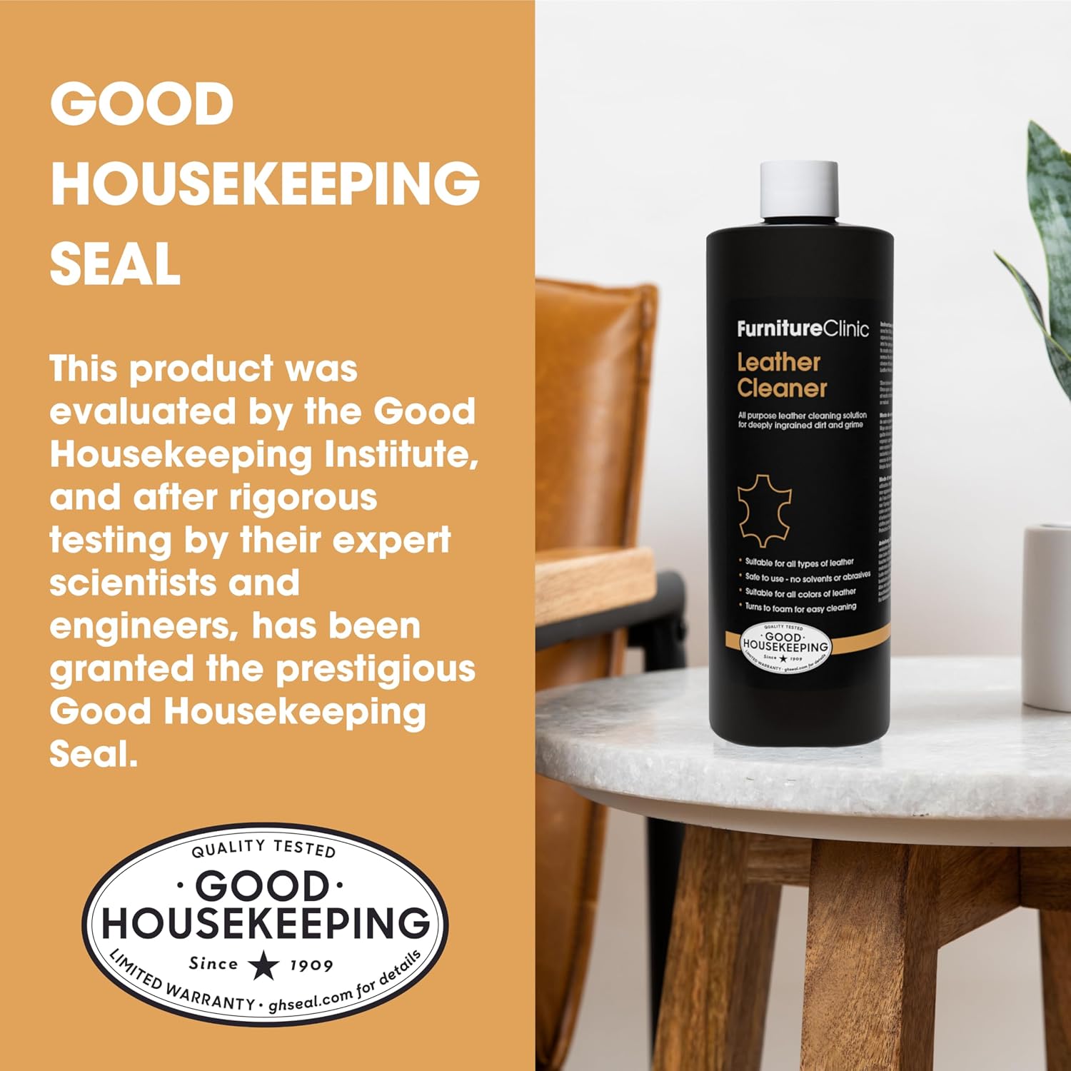 Furniture Clinic Large Leather Care Kit | Leather Cleaner + Conditioning Protection Cream for Furniture | Two 17oz Bottles + 1 Sponge & 1 Cloth | Restore Leather Couches, Car Seats, Jackets, & Boots