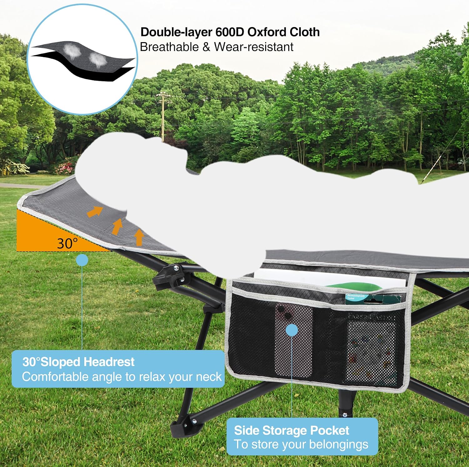 REDCAMP Oversized Camping Cots for Adults 500lbs, 33.5'' Extra Wide Tall Sleeping Cots Heavy Duty, XL Cots Portable for Outdoor Indoor Office