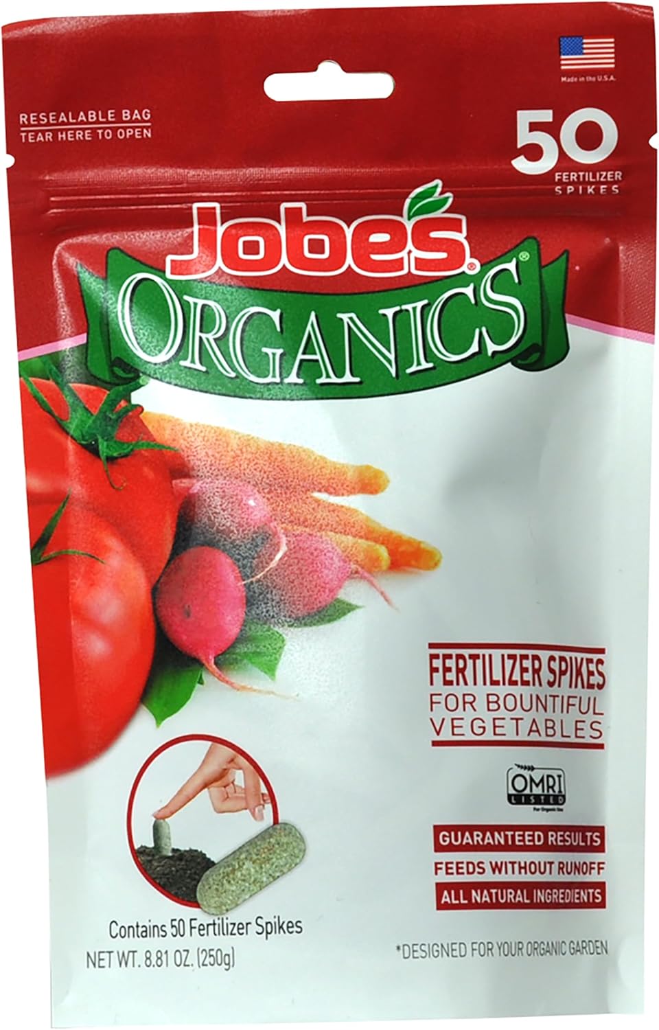 Jobe’s Organics All Purpose Fertilizer Spikes, Easy Plant Care Fertilizer for Vegetables, Flowers, Shrubs, Trees, and Plants, 50 Count