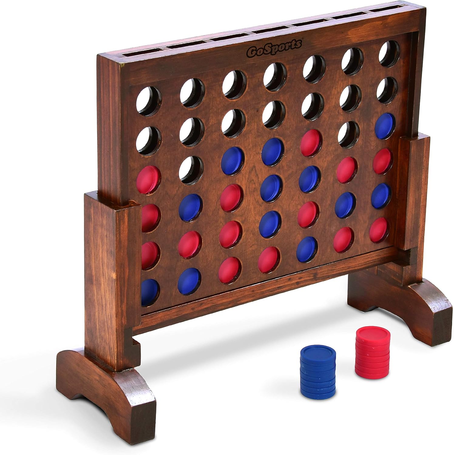 GoSports Premium 4 in a Row Game - Choose Between Classic White or Dark Stain - 1 Foot Width – with Connect Coins, Portable Case and Rules