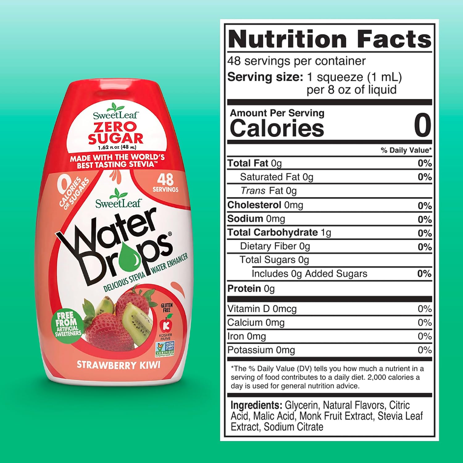 SweetLeaf Water Flavoring Drops, Strawberry Kiwi - 1.62 Fl Oz | Stevia Water Enhancer, Sugar Free, Zero Calorie Additive, Contains Monk Fruit Extract