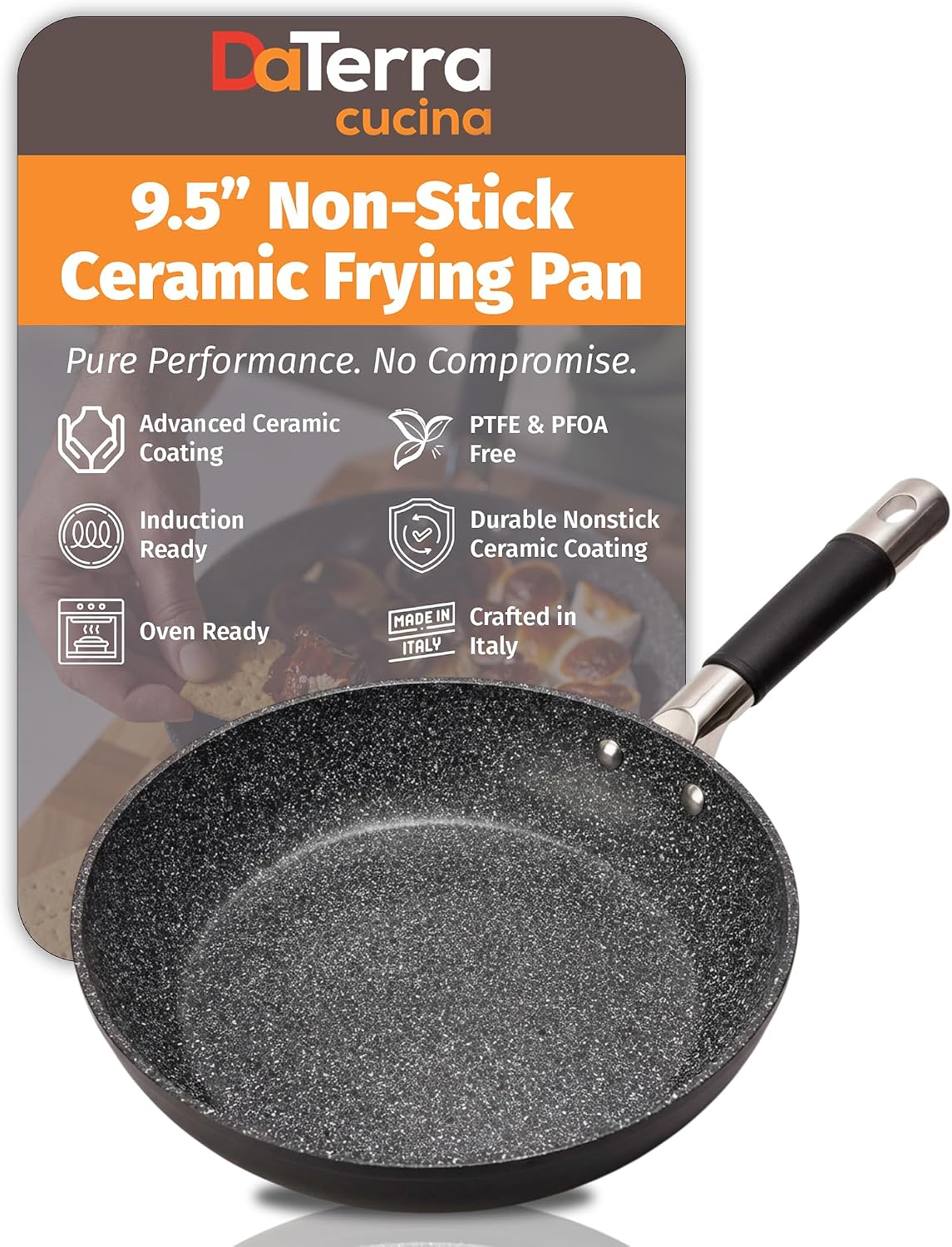 DaTerra Cucina - Ceramic Frying Pan, Induction & Oven, Made In Italy, 9.5" | Made in Italy, Induction Compatible, Oven-Safe up to 450°F, PFAS-free, Ergonomic Handle, Easy Cleanup, Even Heating