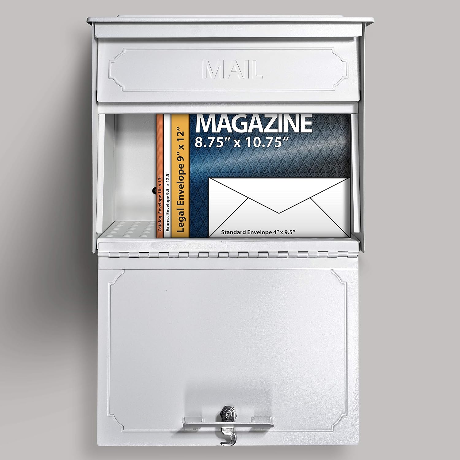Mail Boss 7172 Townhouse Locking Security Wall Mount Mailbox, Black, Pack of 1 | Anti-pry locking door, classic stamped-panel design with decorative top cap, fixed slot fits envelopes and magazines.