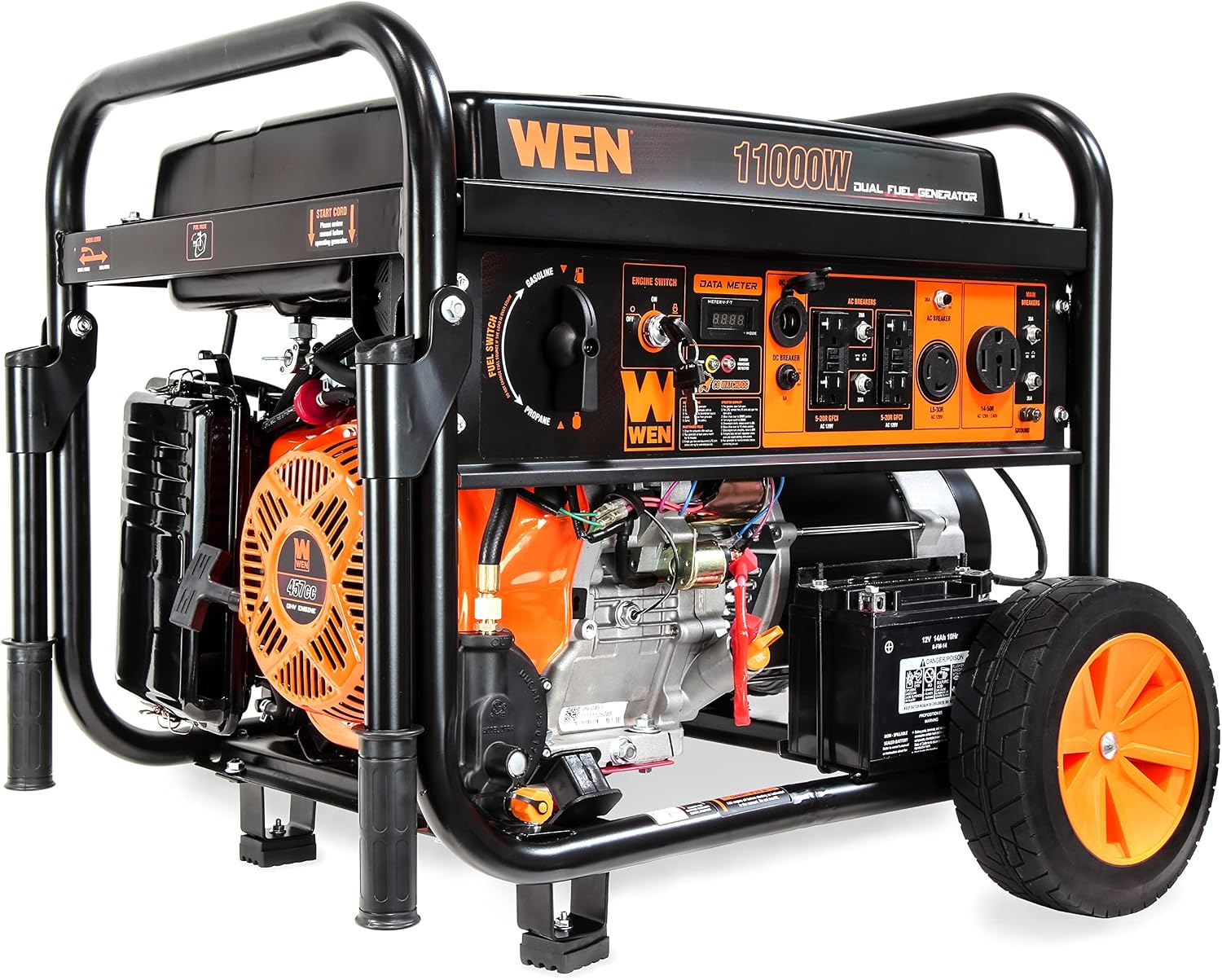 WEN 11,000-Watt 120V/240V Dual Fuel Portable Generator with Wheel Kit and Electric Start (DF1100T)