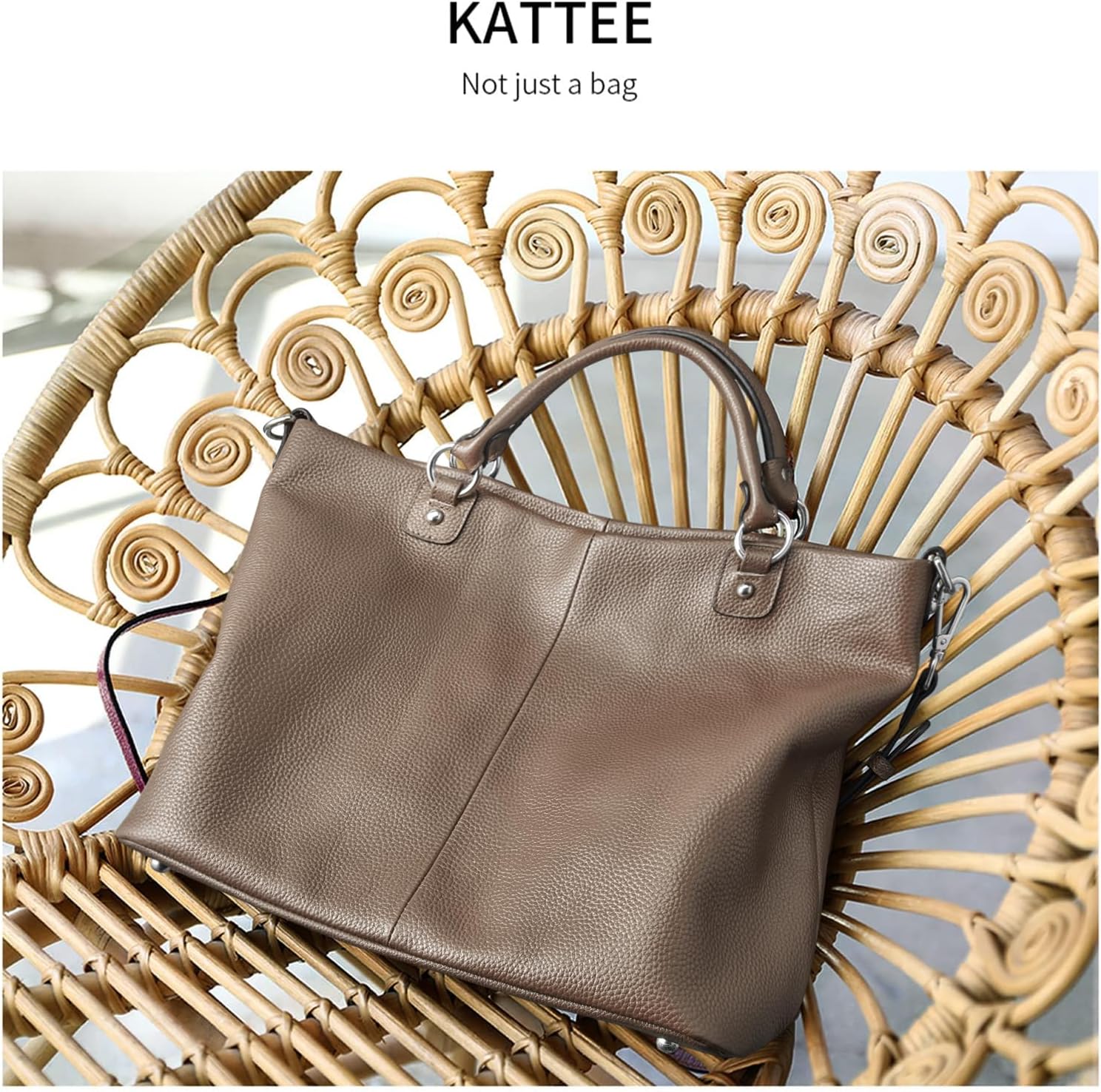Kattee Genuine Leather Tote Purse for Women, Top Handle Satchel | Soft genuine leather tote with roomy storage and versatile carry for work, shopping, and travel.